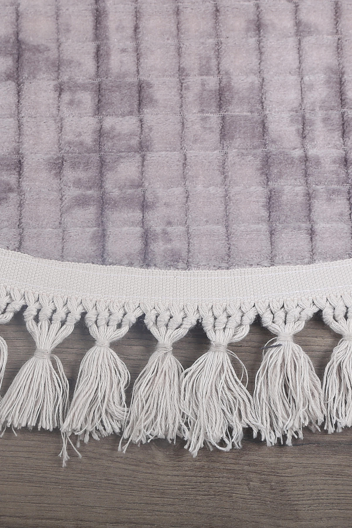 Kare Plus Oval Ponpon Saçaklı Salon Oda Çocuk Mutfak Antre Koridor Halısı Kaymaz Tabanlı Yıkanabilir Peluş Halı Yolluk - Gri