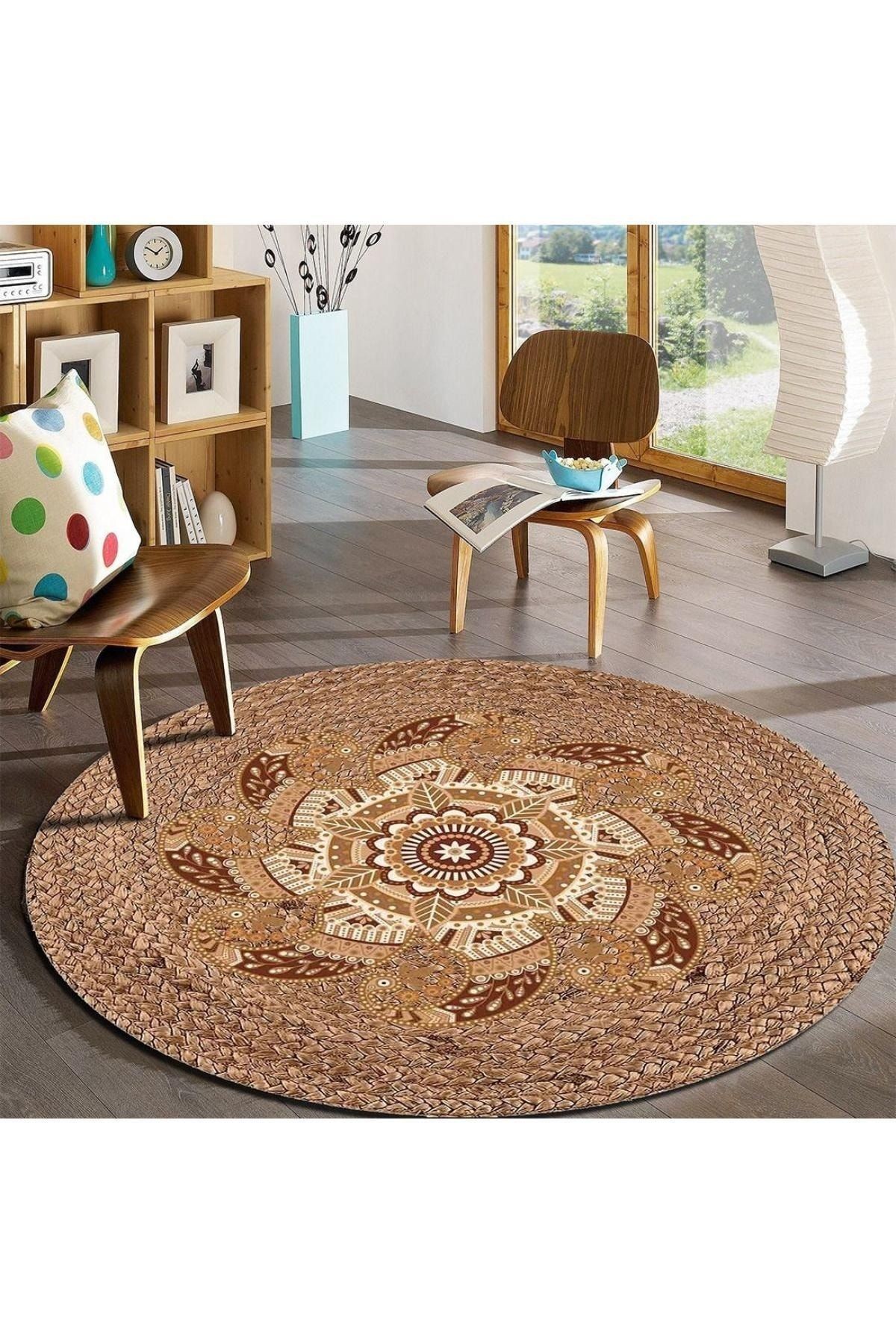 Tavus Desen Yuvarlak Jüt Hasır Halı Salon Oda Çocuk Mutfak Antre Koridor Halısı Yolluk KS-1041