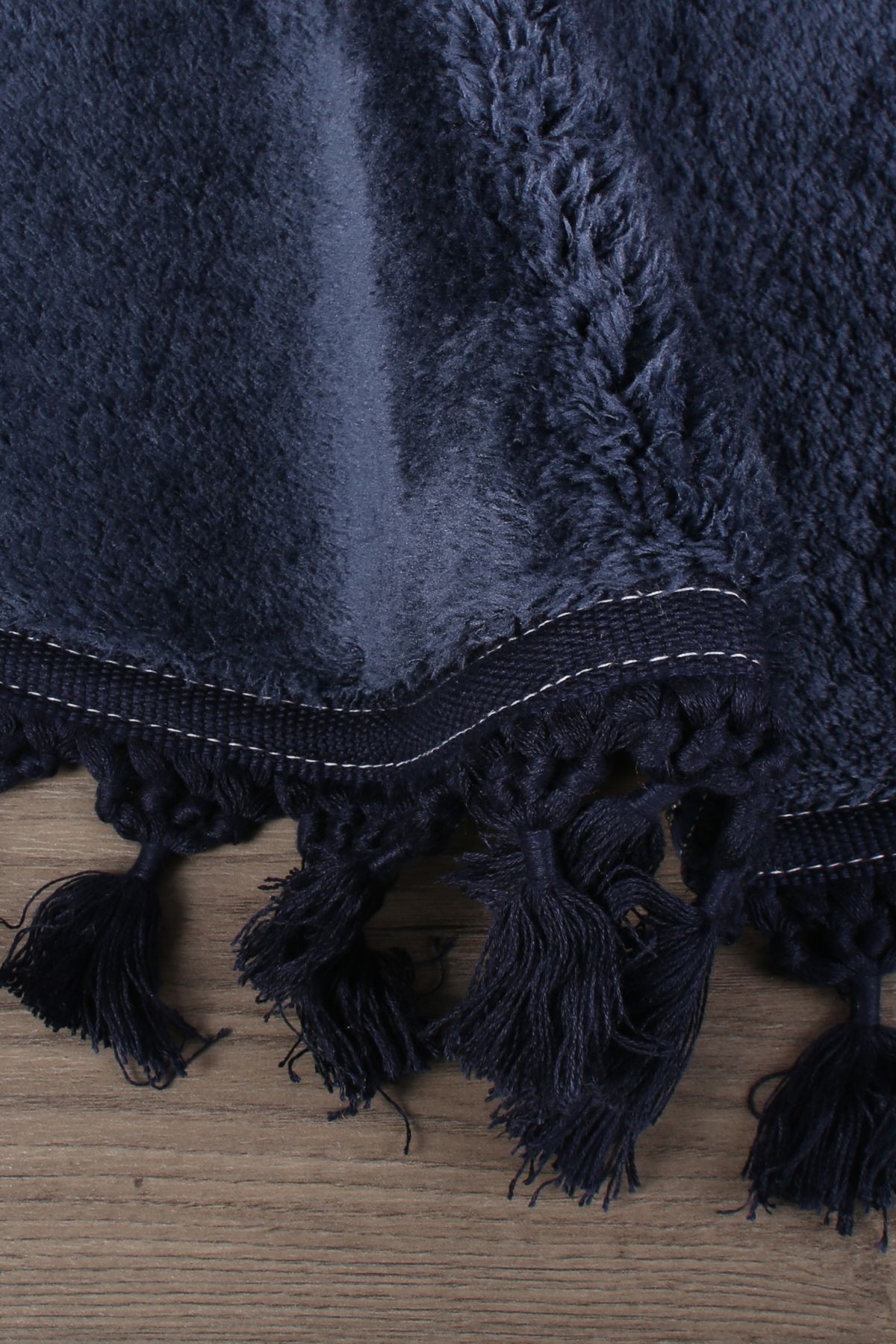 Relax Yuvarlak Ponpon Saçaklı Salon Oda Çocuk Mutfak Koridor Halısı Kaymaz Tabanlı Yumuşak Peluş Yolluk - Lacivert