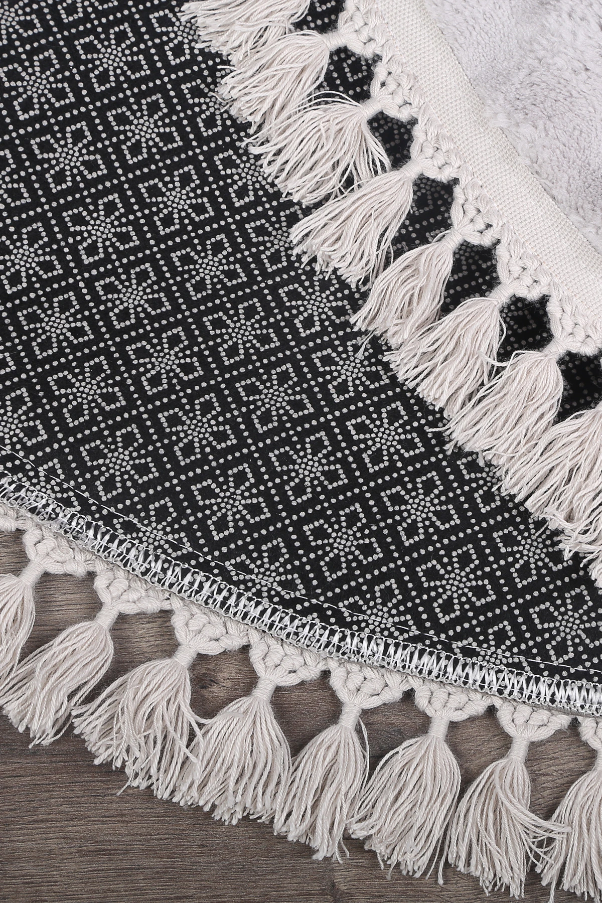 Bubble Oval Ponpon Saçaklı Püsküllü Salon Oda Çocuk Mutfak Koridor Antre Halısı Yıkanabilir Kaymaz Tabanlı Peluş Halı Yolluk - Gri