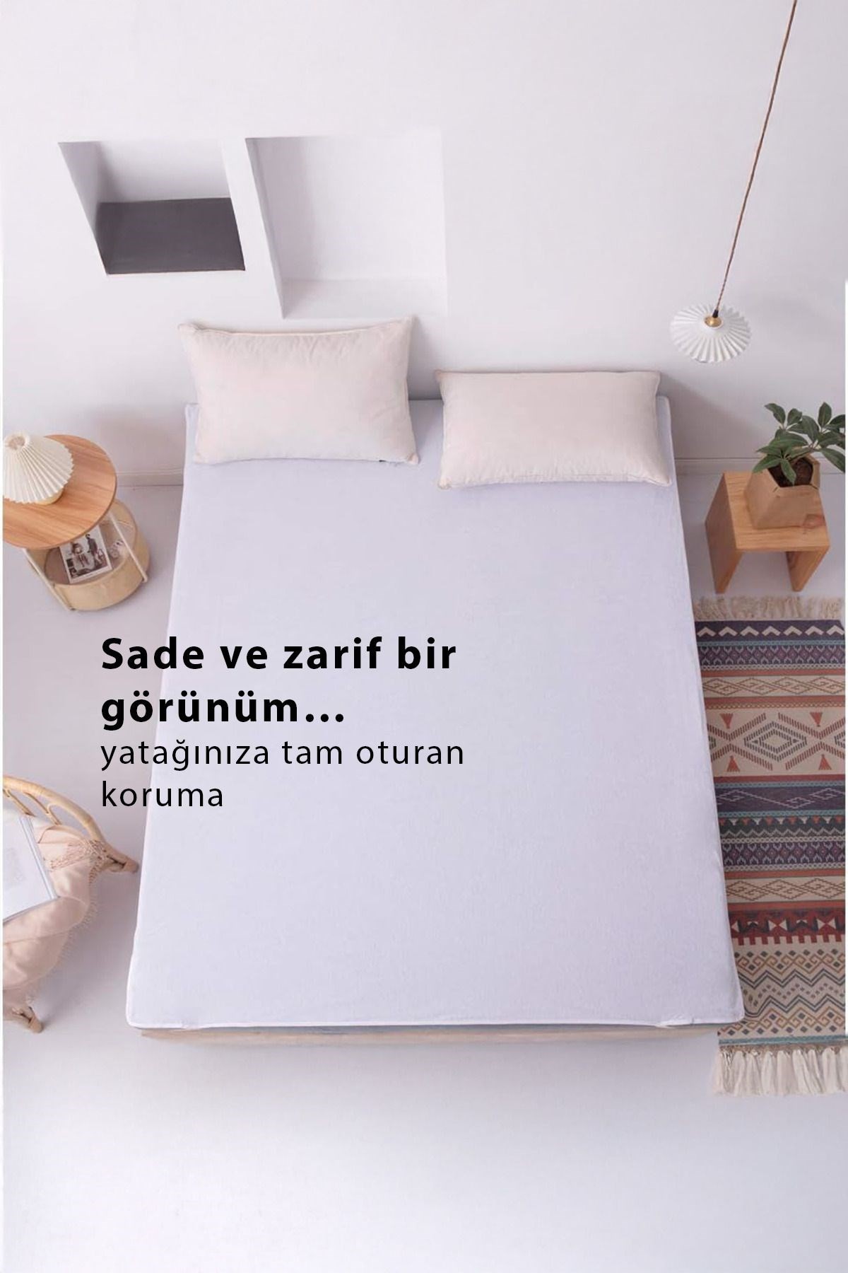 Unicolor Köşe Lastikli Sıvı Geçirmez Alez Sessiz ve Nefes Alabilir Yatak Koruyucu