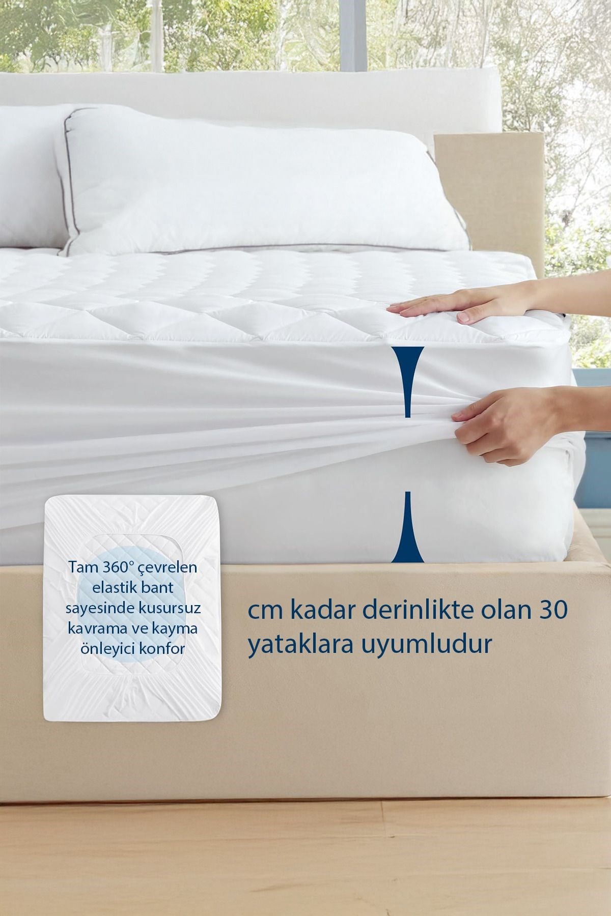 Unicolor Kapitoneli Fitted Full Lastikli Sıvı Geçirmez Alez Sessiz ve Nefes Alabilir Yatak Koruyucu