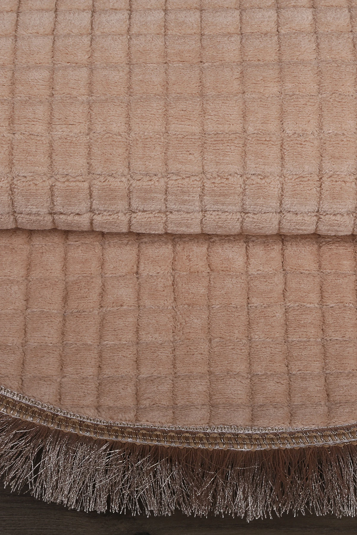 Kare Plus Oval Spor Saçaklı Salon Oda Çocuk Mutfak Antre Koridor Halısı Kaymaz Yıkanabilir Peluş Kesme Halı Yolluk - Vizon