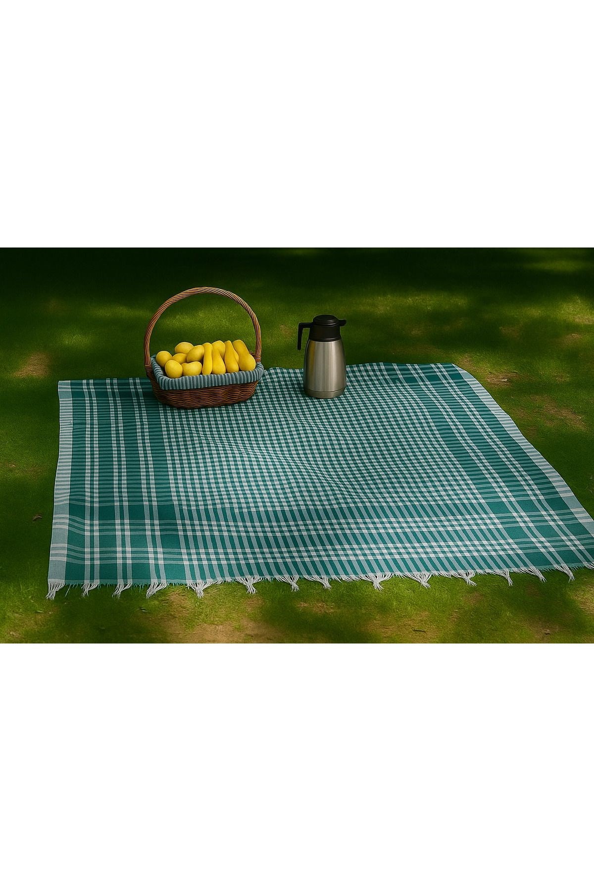 Saçaklı Piti Kareli Masa Örtüsü 150x150 cm – Sofra & Piknik İçin Çok Amaçlı Örtü