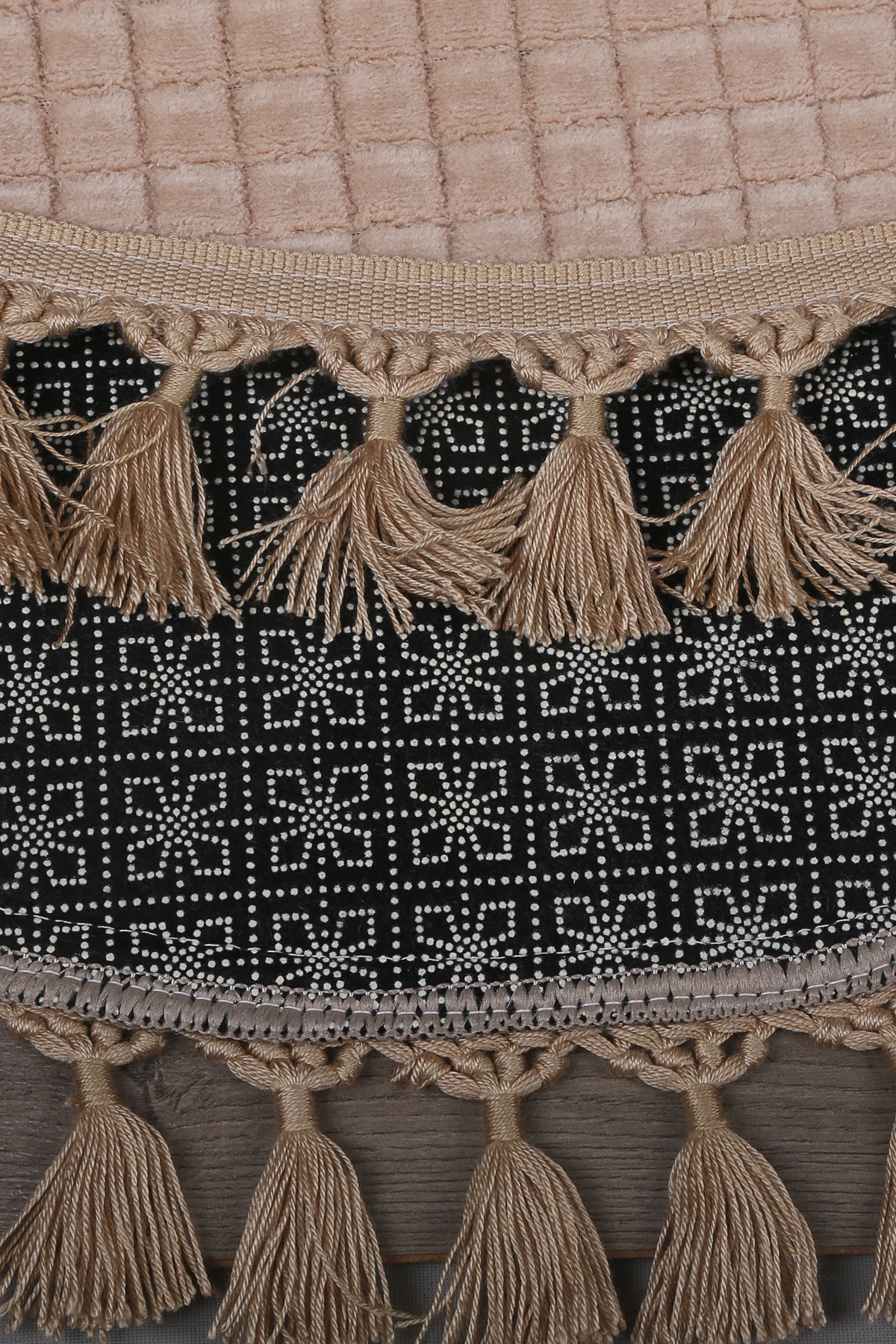 Kare Plus Oval Ponpon Saçaklı Salon Oda Çocuk Mutfak Antre Koridor Halısı Kaymaz Tabanlı Yıkanabilir Peluş Halı Yolluk - Vizon