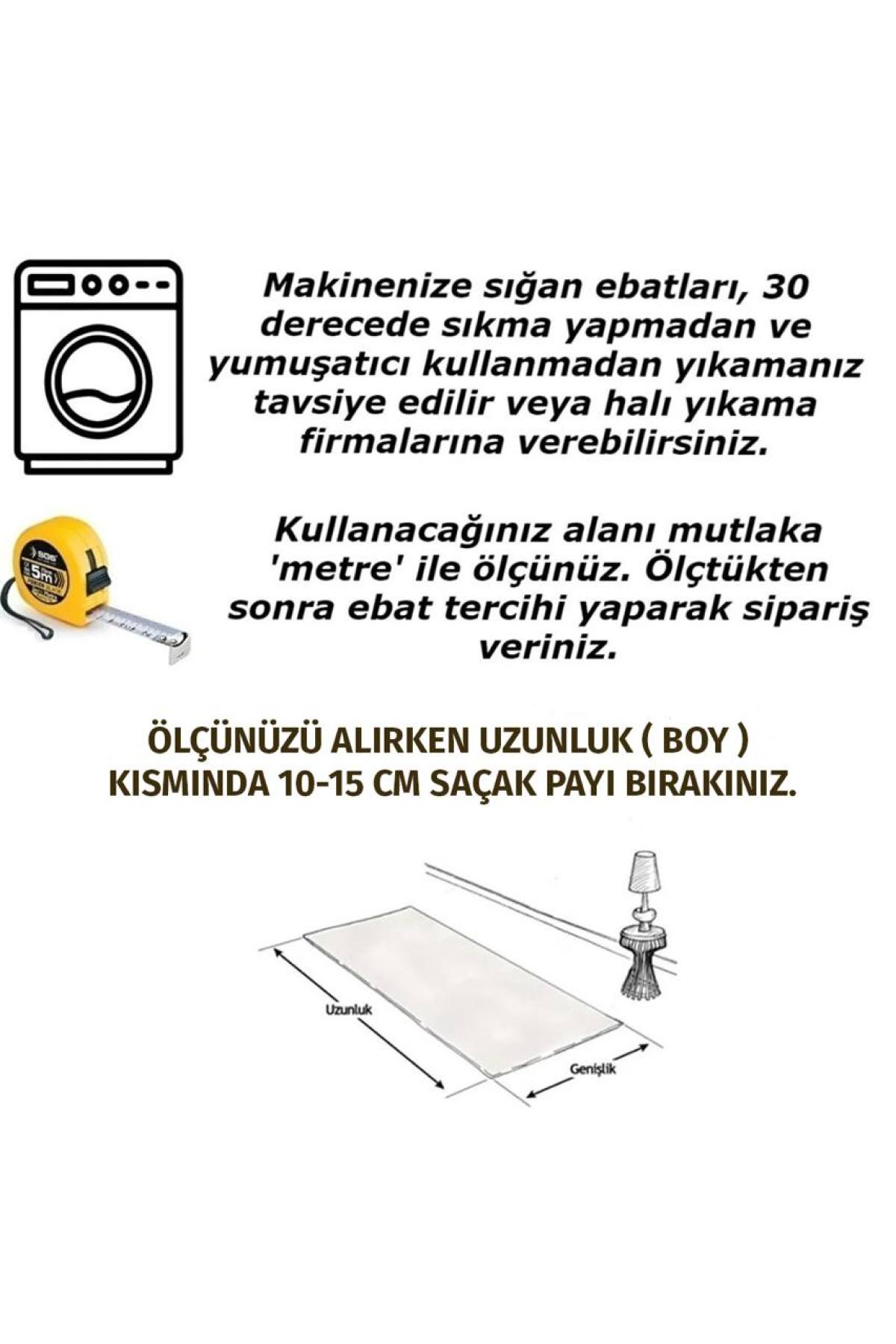 Kare Plus Ponpon Saçaklı Salon Oda Çocuk Mutfak Antre Koridor Halısı Kaymaz Tabanlı Yıkanabilir Kesme Peluş Halı Yolluk