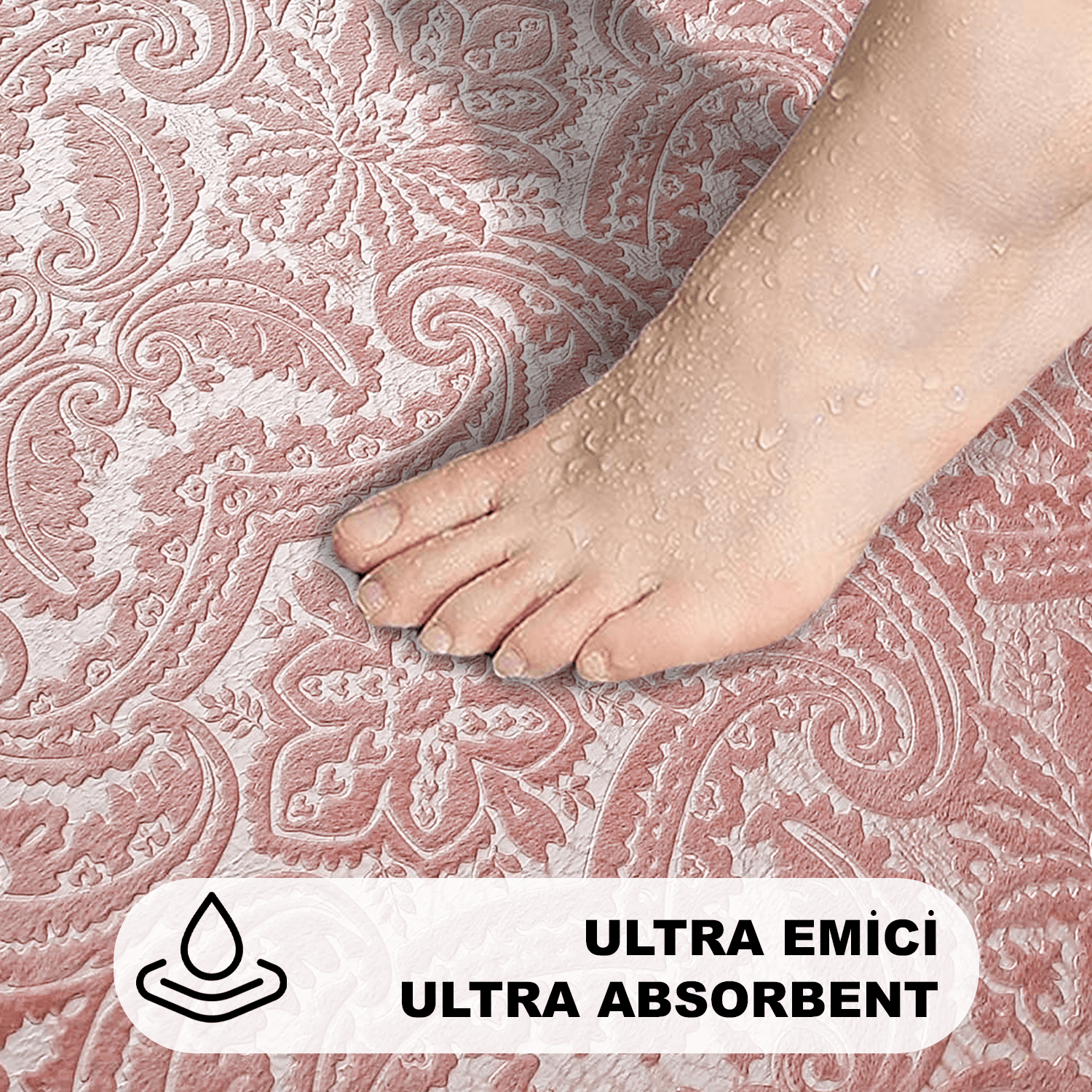 Bonny Home 3’lü UltraSoft Desenli Klozet Takımı Banyo Halısı Paspas Seti - Pudra