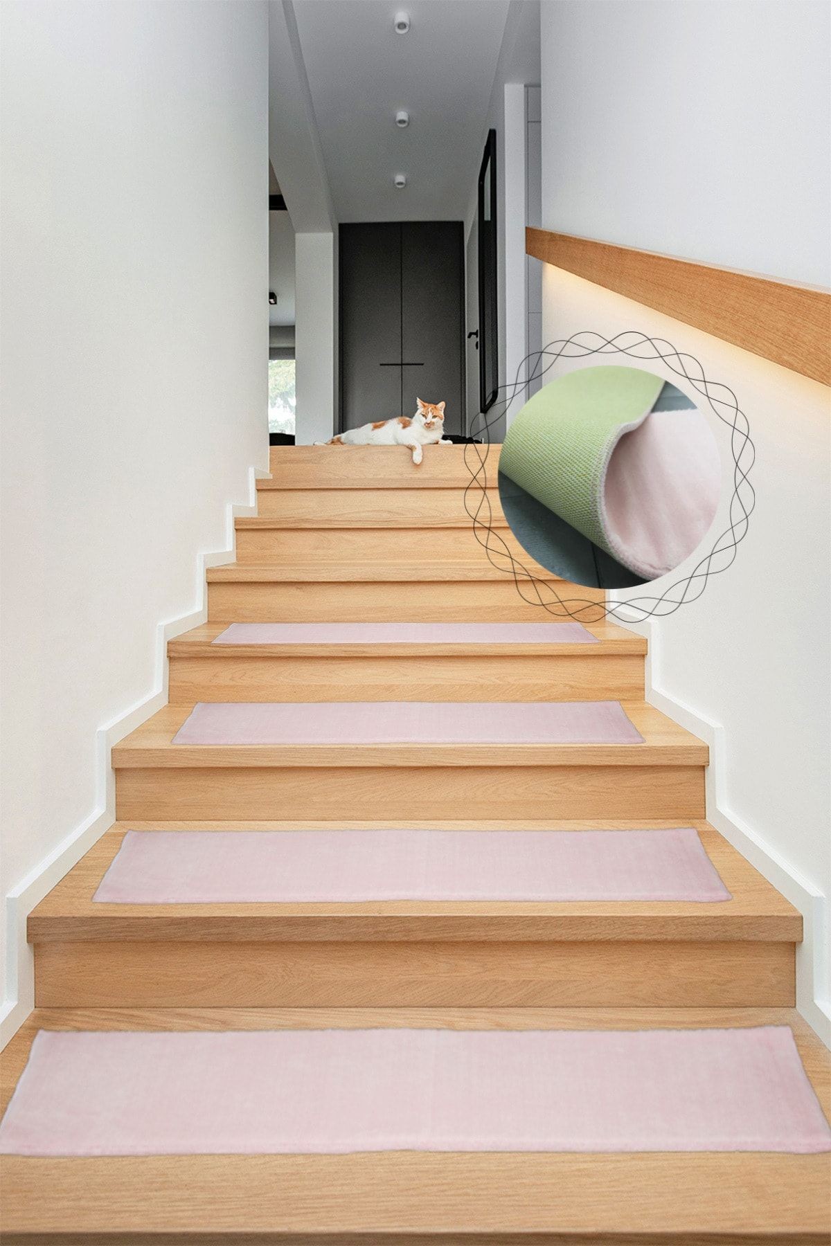 Comfort Pufidik Peluş Merdiven Halısı Kaymaz Tabanlı (1 Adet) Basamak Paspası - Pembe