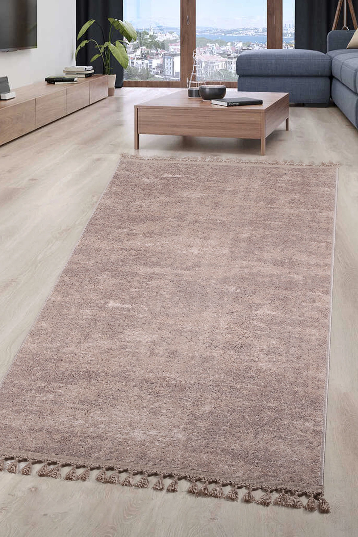 Nova Ponpon Saçaklı Kaymaz Tabanlı Salon Oda Çocuk Mutfak Koridor Halısı Makinede Yıkanabilir Püsküllü Yumuşak Kesme Yolluk - Kahverengi