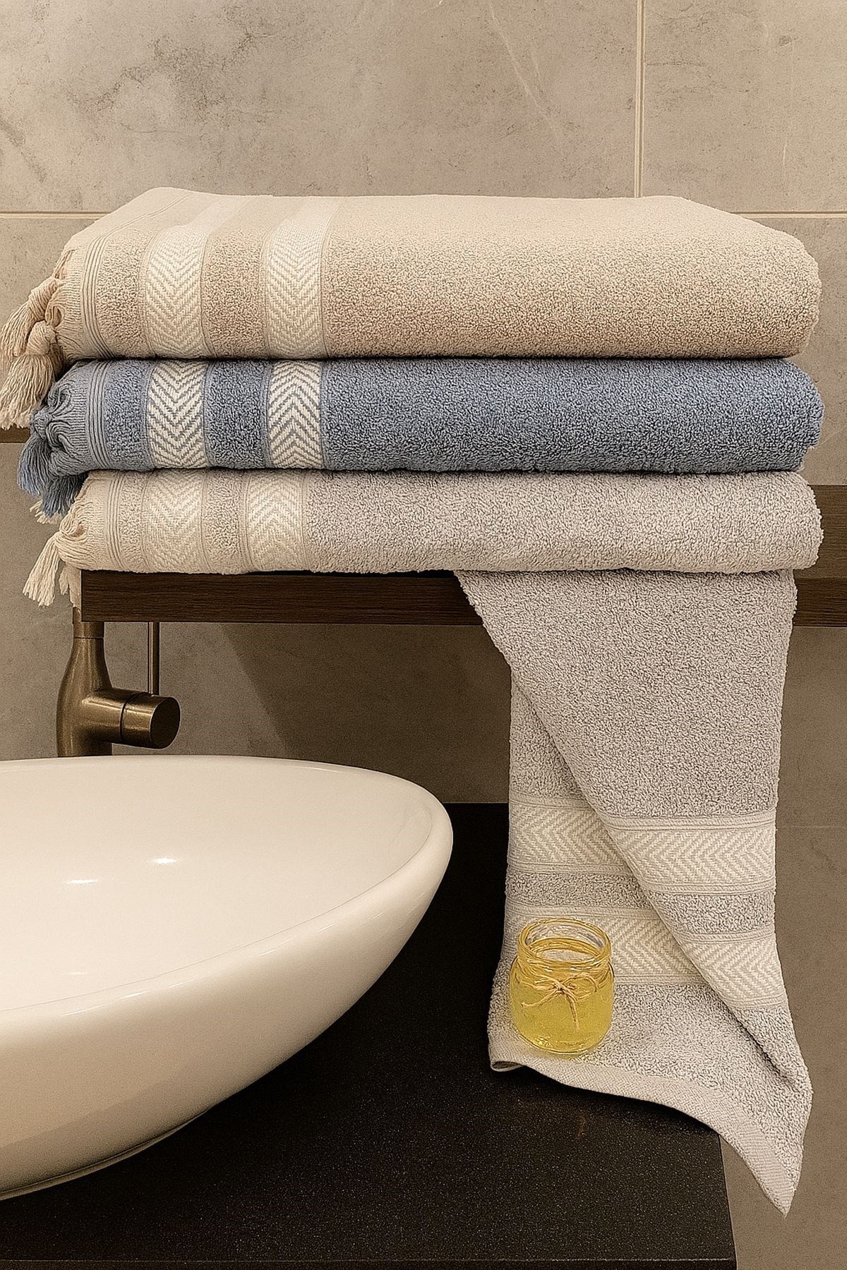 Lora 3’lü Banyo Havlusu Seti – 3 Adet 100x150 cm, %100 Pamuk, Yumuşak Dokulu, Saçaklı Havlu
