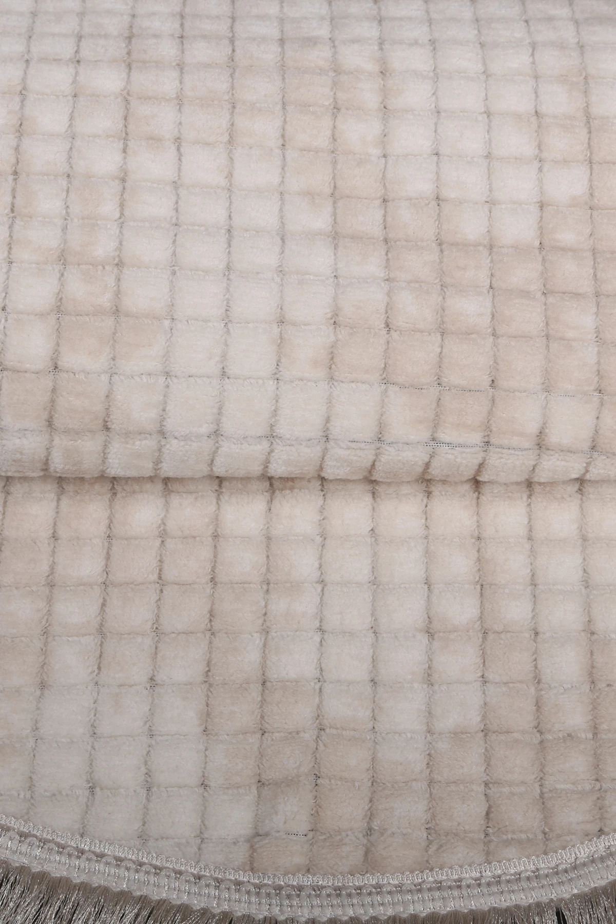 Kare Plus Oval Spor Saçaklı Salon Oda Çocuk Mutfak Antre Koridor Halısı Kaymaz Yıkanabilir Peluş Kesme Halı Yolluk - Krem