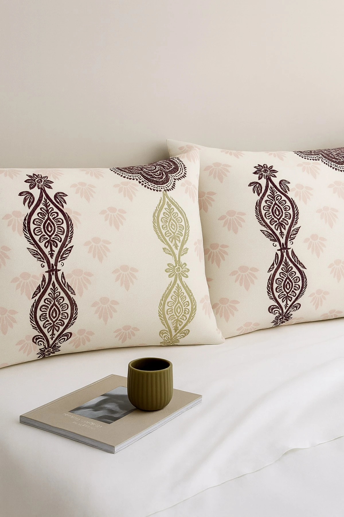 Zenia Desenli 2 li Yastık Kılıfı Pamuklu Kumaş Fermuarlı