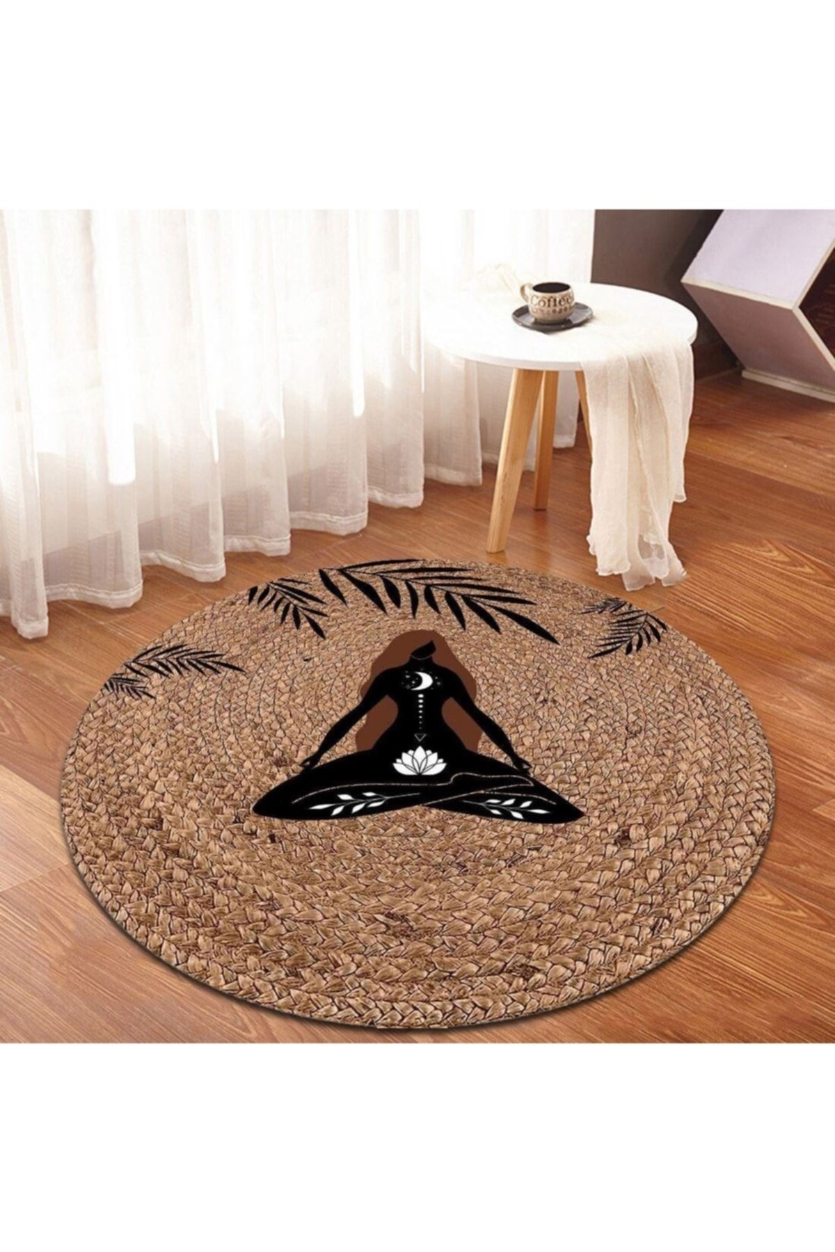 Yoga Desen Yuvarlak Jüt Hasır Halı Salon Oda Çocuk Mutfak Antre Koridor Halısı Yolluk KS-1019