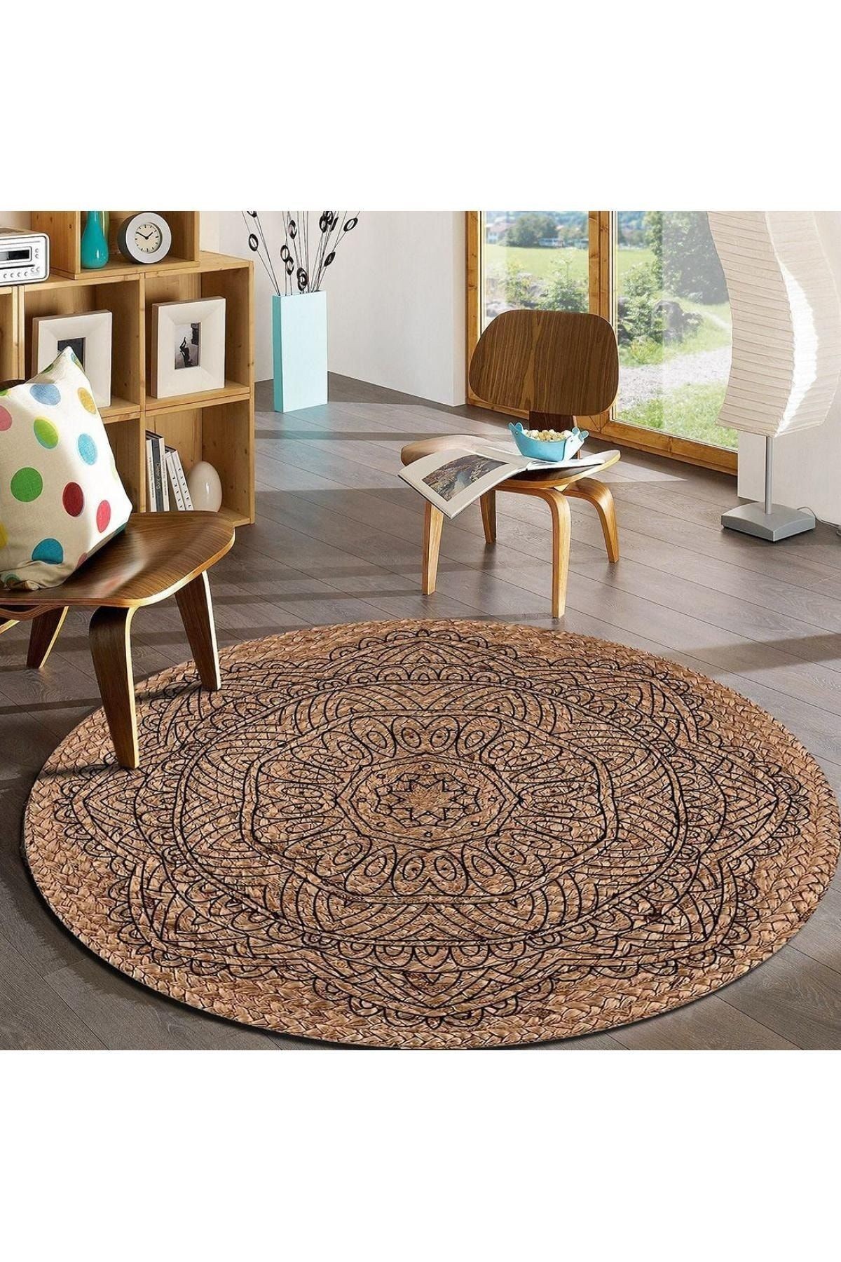 Yuvarlak Jüt Hasır Halı Salon Oda Çocuk Mutfak Antre Koridor Halısı Yolluk KS-1054