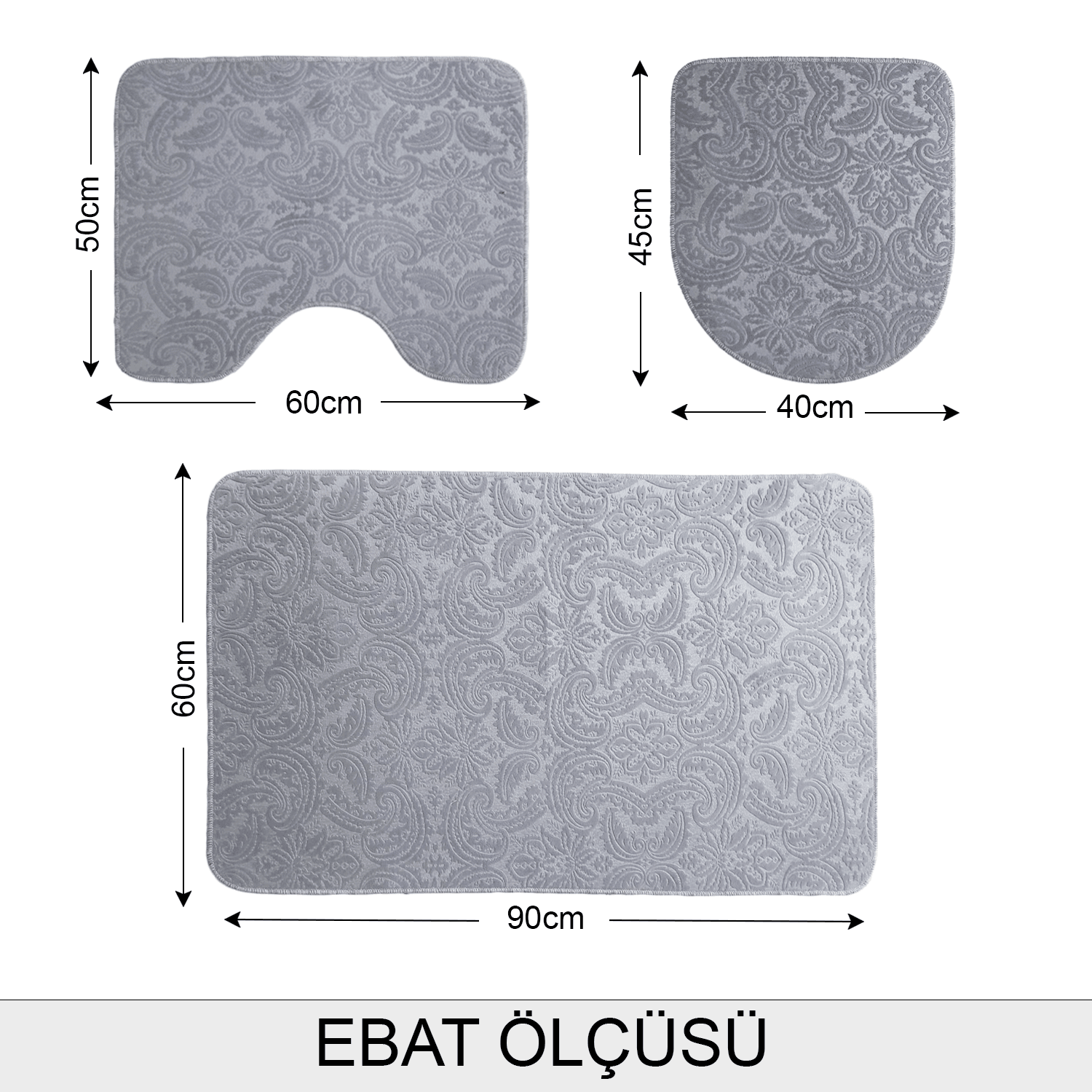 Bonny Home 3’lü UltraSoft Desenli Klozet Takımı Banyo Halısı Paspas Seti - Gri