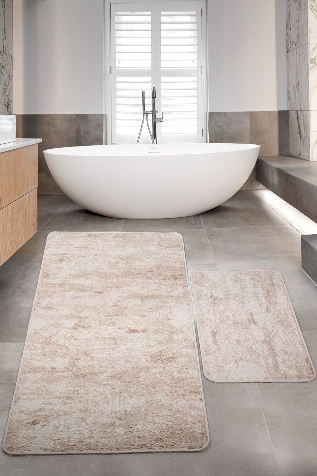 Nova (80x150 + 50x80 cm) Büyük Ebat 2'li Banyo Halısı Paspas Seti Kaymaz Taban Klozet Takımı