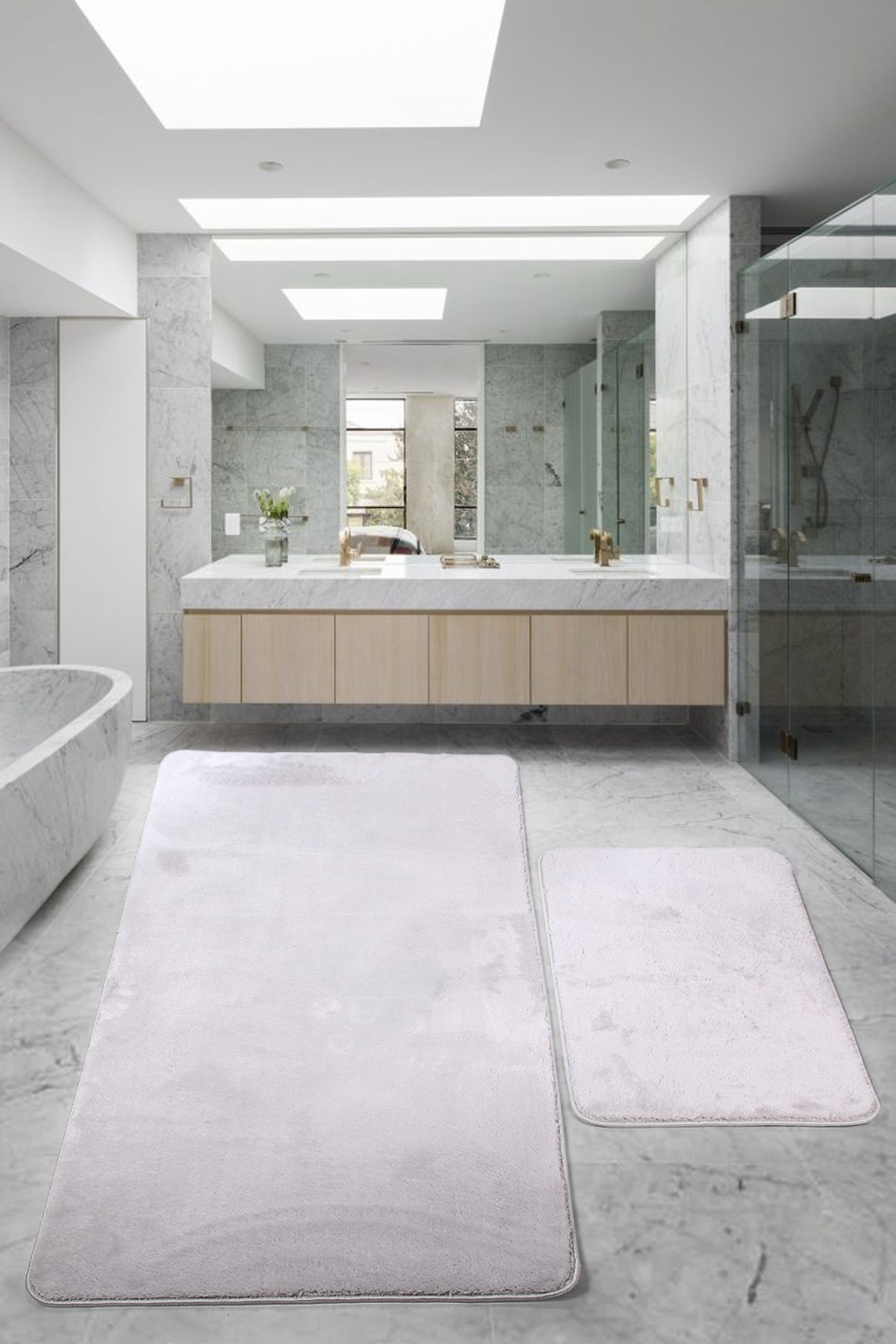 Relax 80x150 + 50x80 cm Büyük Ebat 2'li Banyo Halısı Paspası Seti Kaymaz Klozet Takımı - Gri