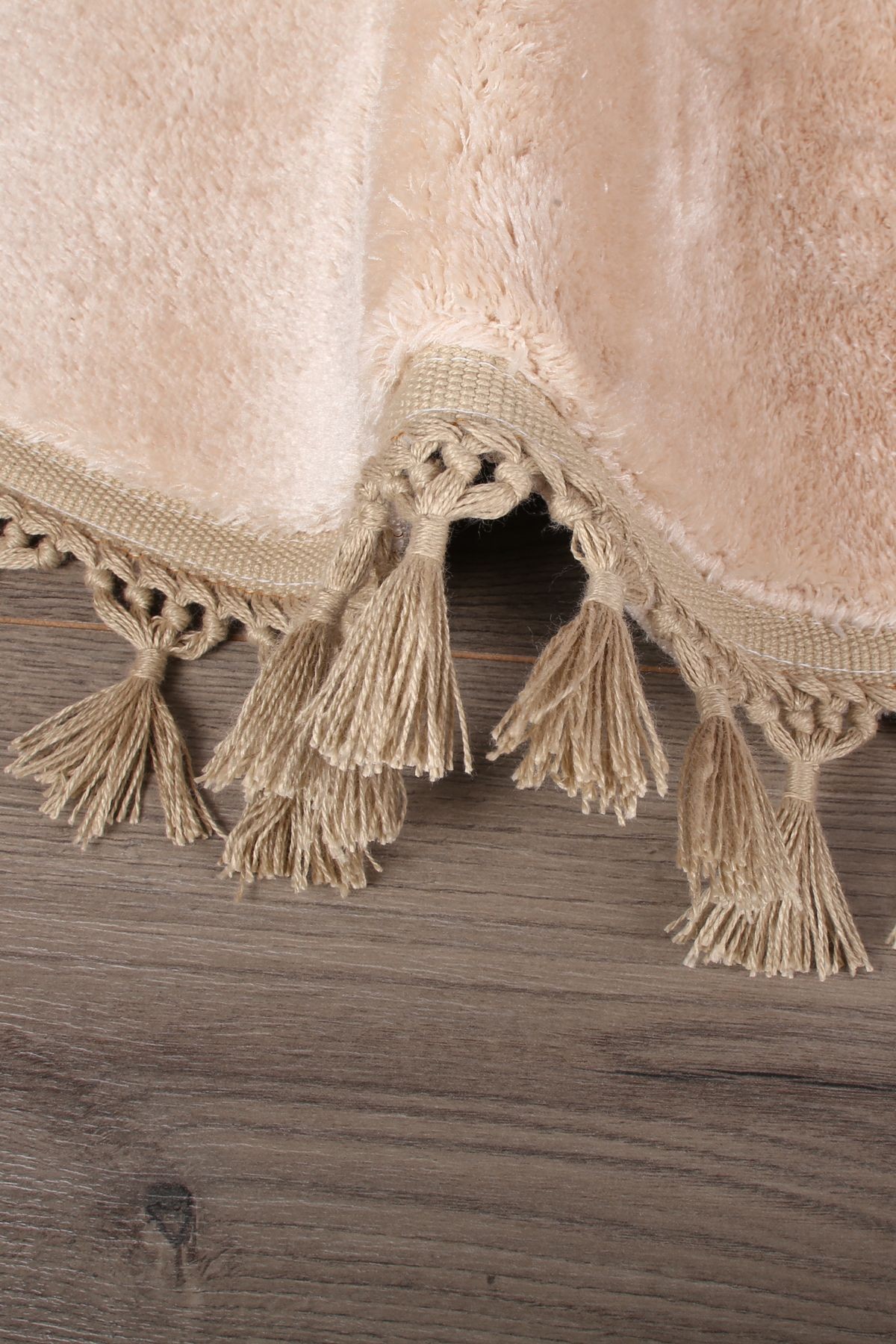 Relax Yuvarlak Ponpon Saçaklı Salon Oda Çocuk Mutfak Koridor Halısı Kaymaz Tabanlı Yumuşak Peluş Yolluk - Vizon