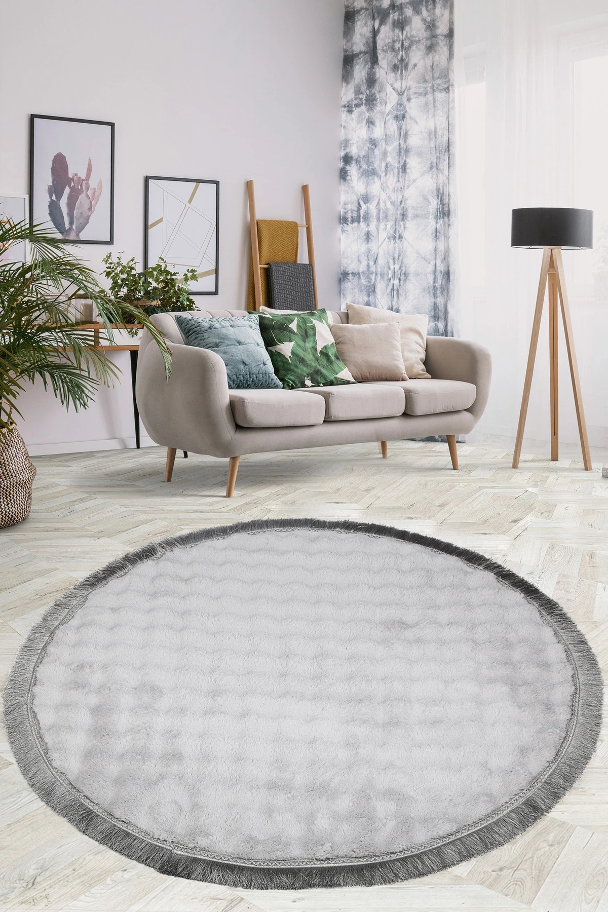 Bubble Yuvarlak Spor Saçaklı Salon Oda Çocuk Mutfak Koridor Antre Halısı Makinede Yıkanabilir Kaymaz Tabanlı Yumuşak Peluş Halı  Yolluk - Gri