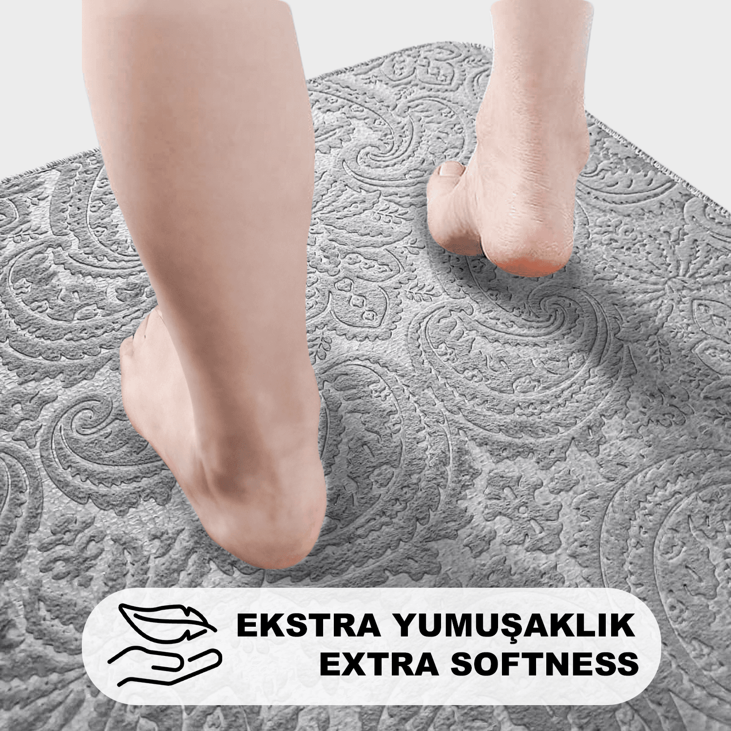 Bonny Home 3’lü UltraSoft Desenli Klozet Takımı Banyo Halısı Paspas Seti - Gri