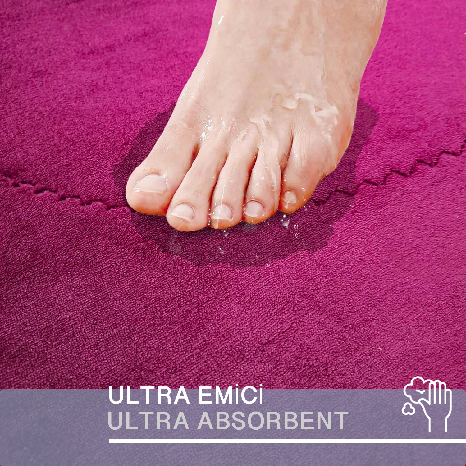 Bonny Home Rixos 2li Banyo Halısı Paspası Seti Kaymaz Tabanlı Klozet Takımı - Mürdüm