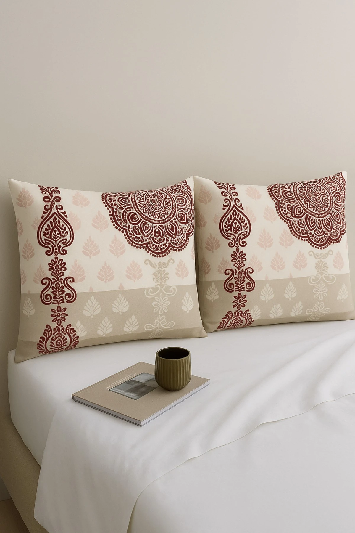 Mandala Desenli 2 li Yastık Kılıfı Pamuklu Kumaş Fermuarlı