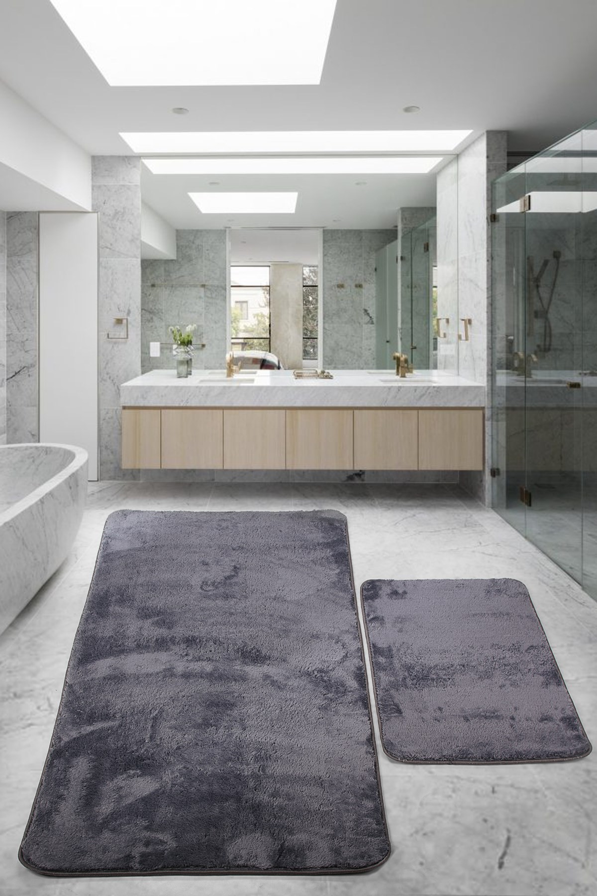 Relax 80x150 + 50x80 cm Büyük Ebat 2'li Banyo Halısı Paspası Seti Kaymaz Klozet Takımı