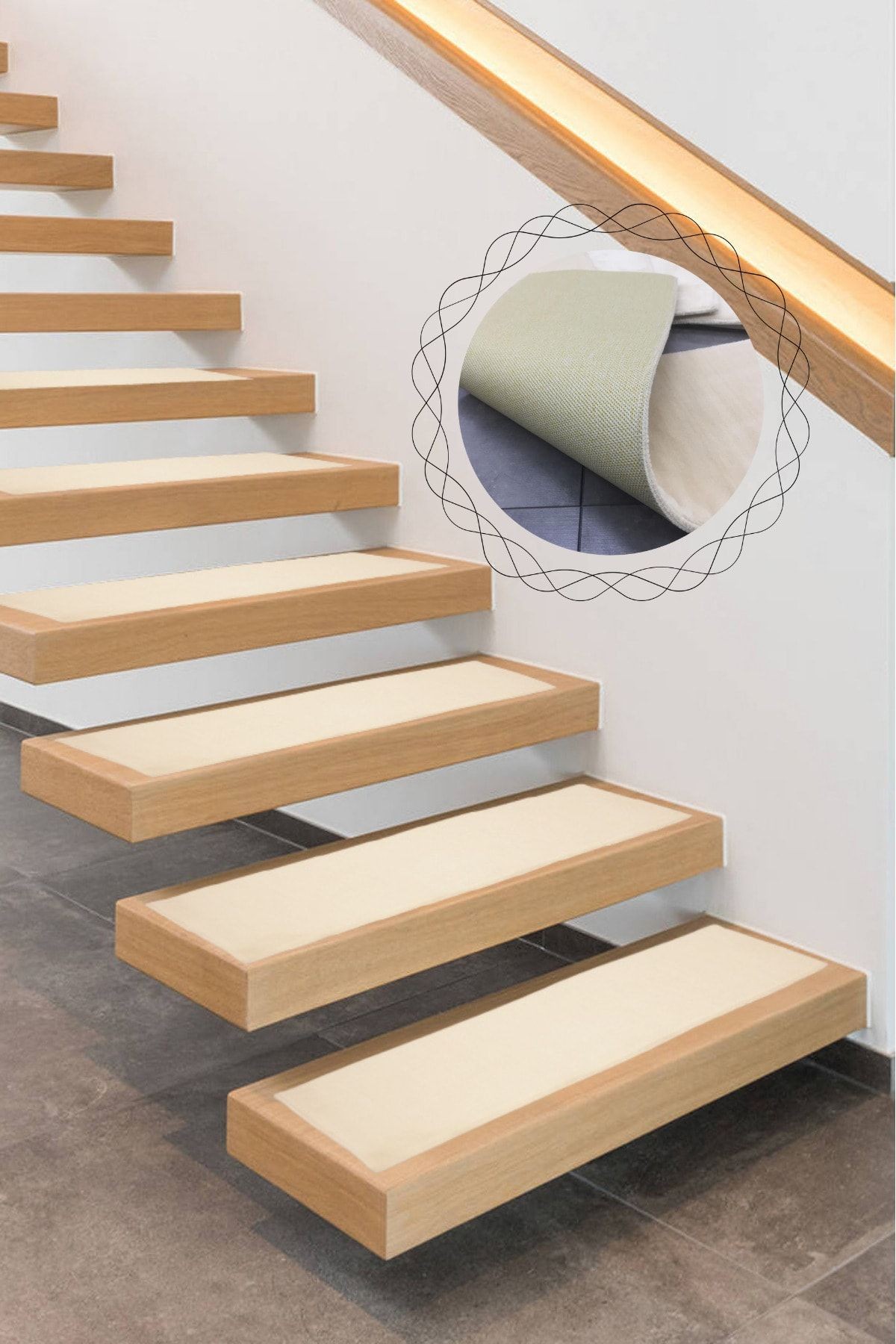Comfort Pufidik Peluş Merdiven Halısı Kaymaz Tabanlı (1 Adet) Basamak Paspası - Vizon