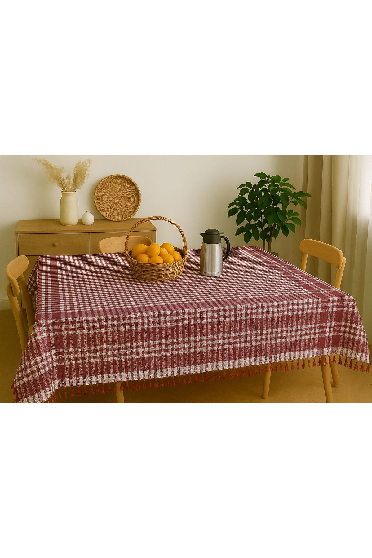 Saçaklı Piti Kareli Masa Örtüsü 150x150 cm – Sofra & Piknik İçin Çok Amaçlı Örtü