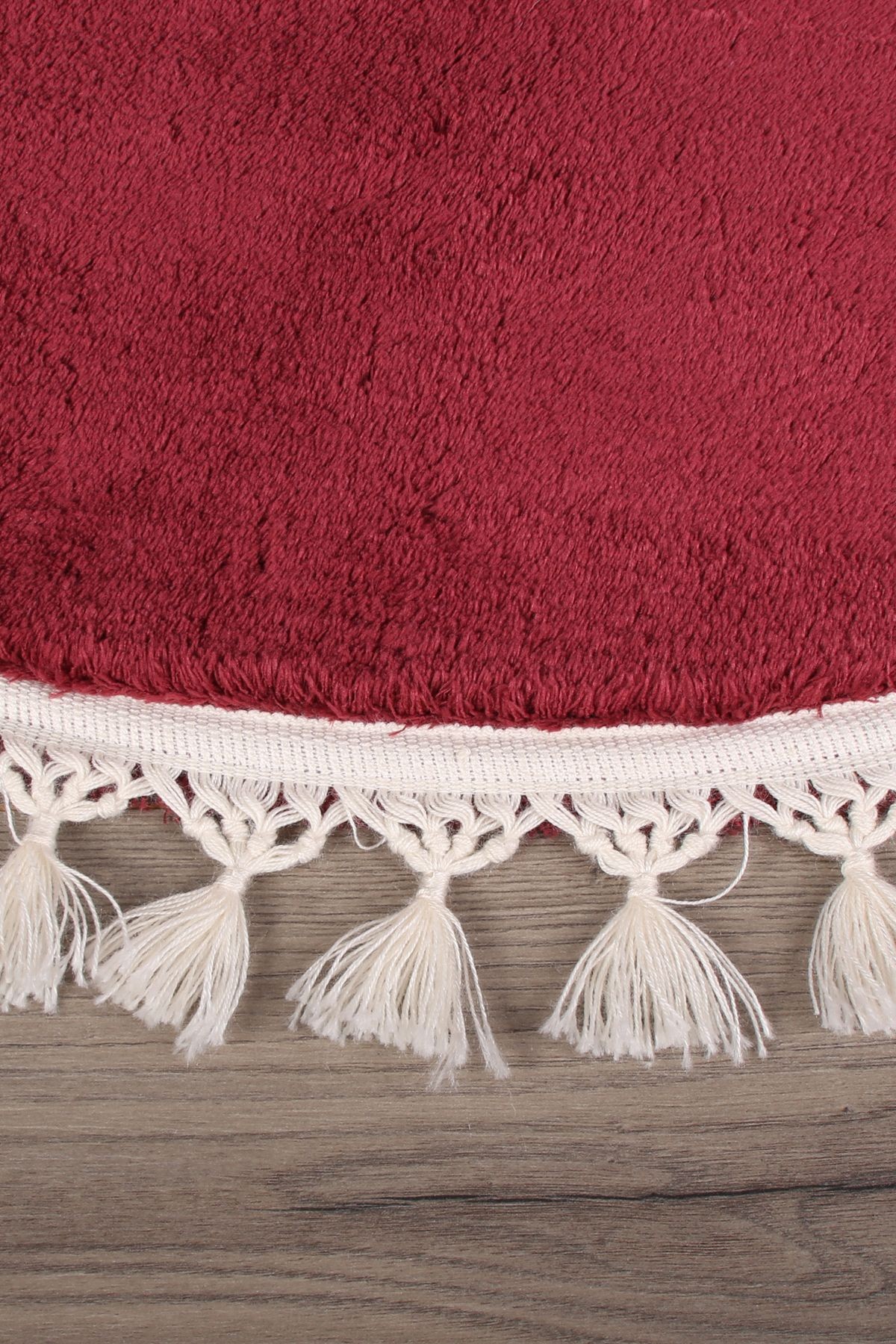 Relax Yuvarlak Ponpon Saçaklı Salon Oda Çocuk Mutfak Koridor Halısı Kaymaz Tabanlı Yumuşak Peluş Yolluk - Mürdüm
