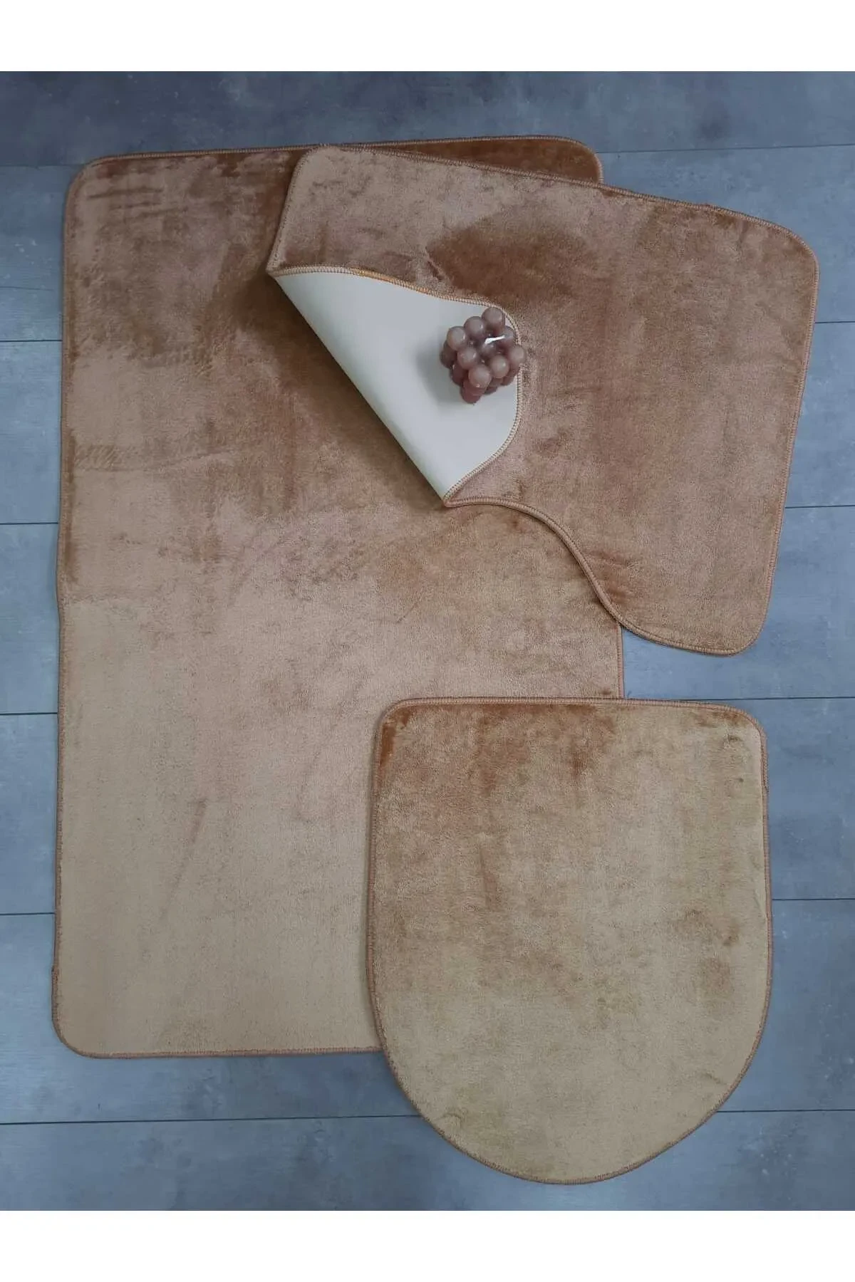 Ultrasoft Düz 3’lü Banyo Paspası Halısı Seti Kaymaz Tabanlı Yıkanabilir Klozet Takımı - Kapuçino