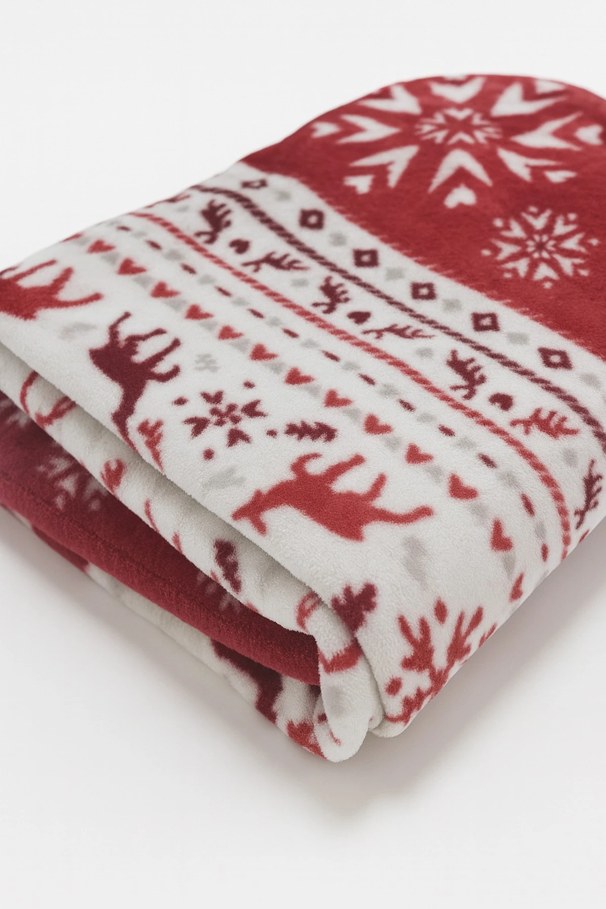 Berfu Kadife Bordo-Kırmızı Yılbaşı Desenli Tv Battaniyesi Çift Kişilik Polar Battaniye Koltuk Şalı