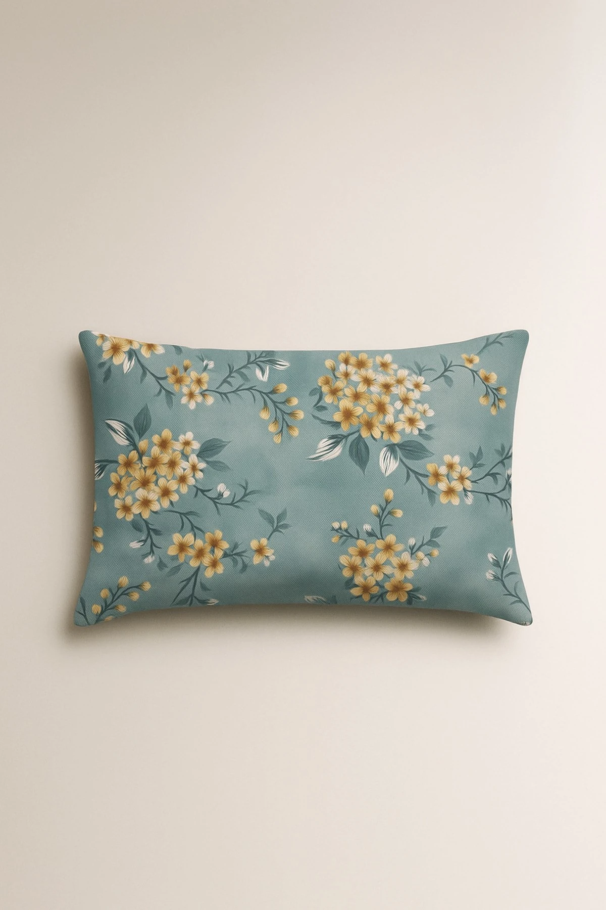 Mirna Yeşil Desenli 2 li Yastık Kılıfı Pamuklu Kumaş Fermuarlı