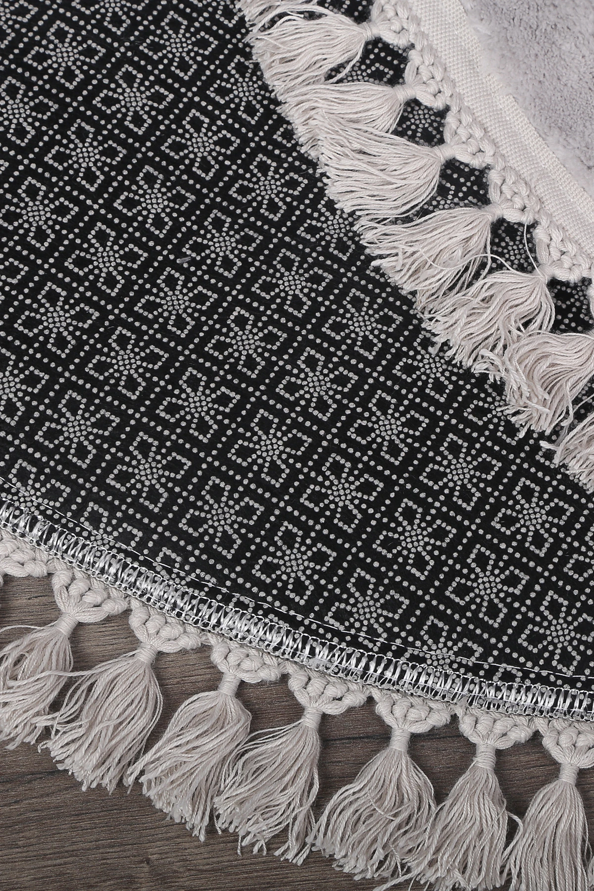 Bubble Yuvarlak Ponpon Saçaklı Salon Oda Çocuk Mutfak Koridor Antre Halısı Yıkanabilir Kaymaz Tabanlı Peluş Halı Yolluk - Gri