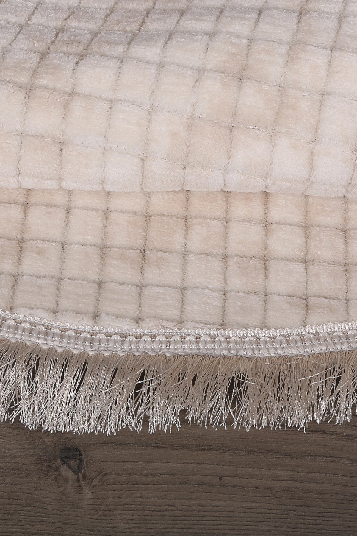 Kare Plus Yuvarlak Spor Saçaklı Salon Oda Çocuk Mutfak Antre Koridor Halısı Kaymaz Yıkanabilir Peluş Halı Yolluk - Krem