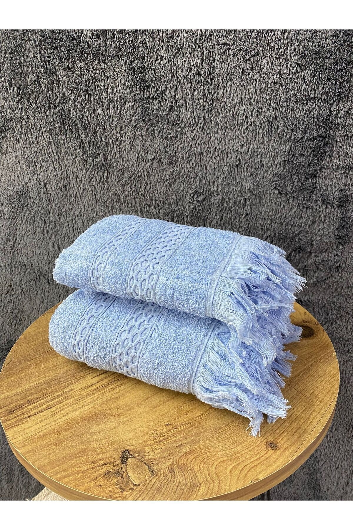Waffle Saçaklı Pamuklu 2'li Banyo ve El-Yüz Havlu Takımı
