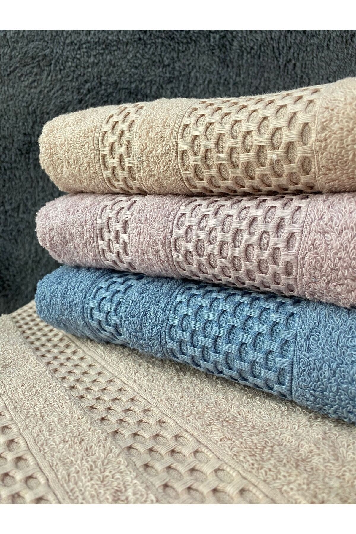 Waffle 3’lü El ve Yüz Havlu Seti – 50x90 cm %100 Pamuk, Yumuşak Dokulu, Örgü Desen.