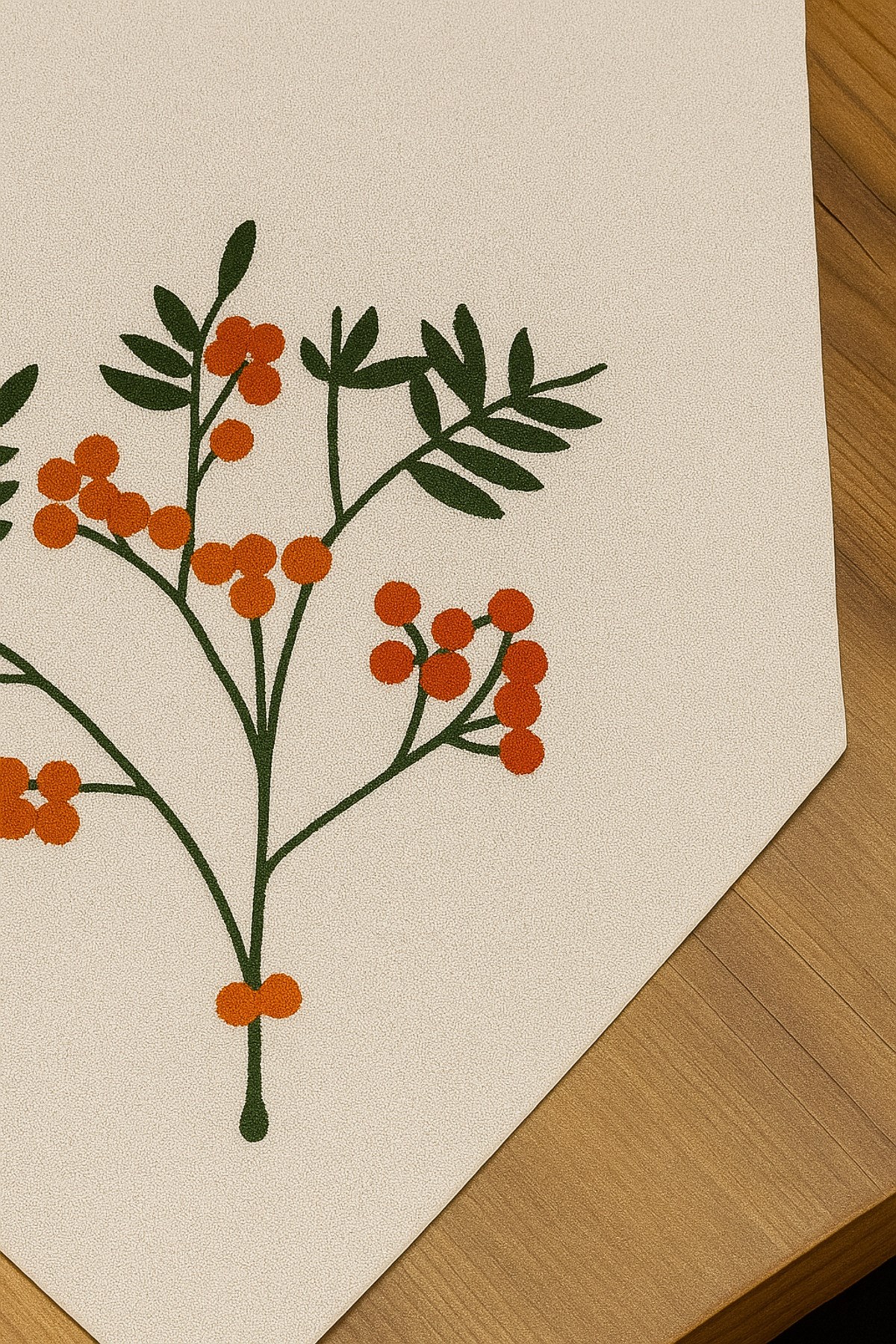 Kokina Keten Nakış İşlemeli Üçgen Bitişli Yıkanabilir Mutfak Salon Sehpa Yemek Masa Örtüsü Runner