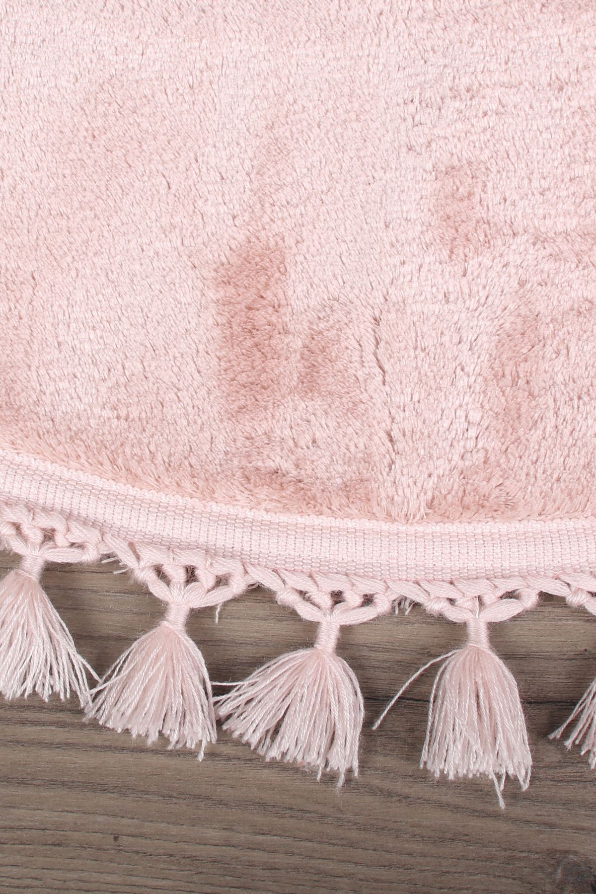 Relax Yuvarlak Ponpon Saçaklı Salon Oda Çocuk Mutfak Koridor Halısı Kaymaz Tabanlı Yumuşak Peluş Yolluk - Pembe