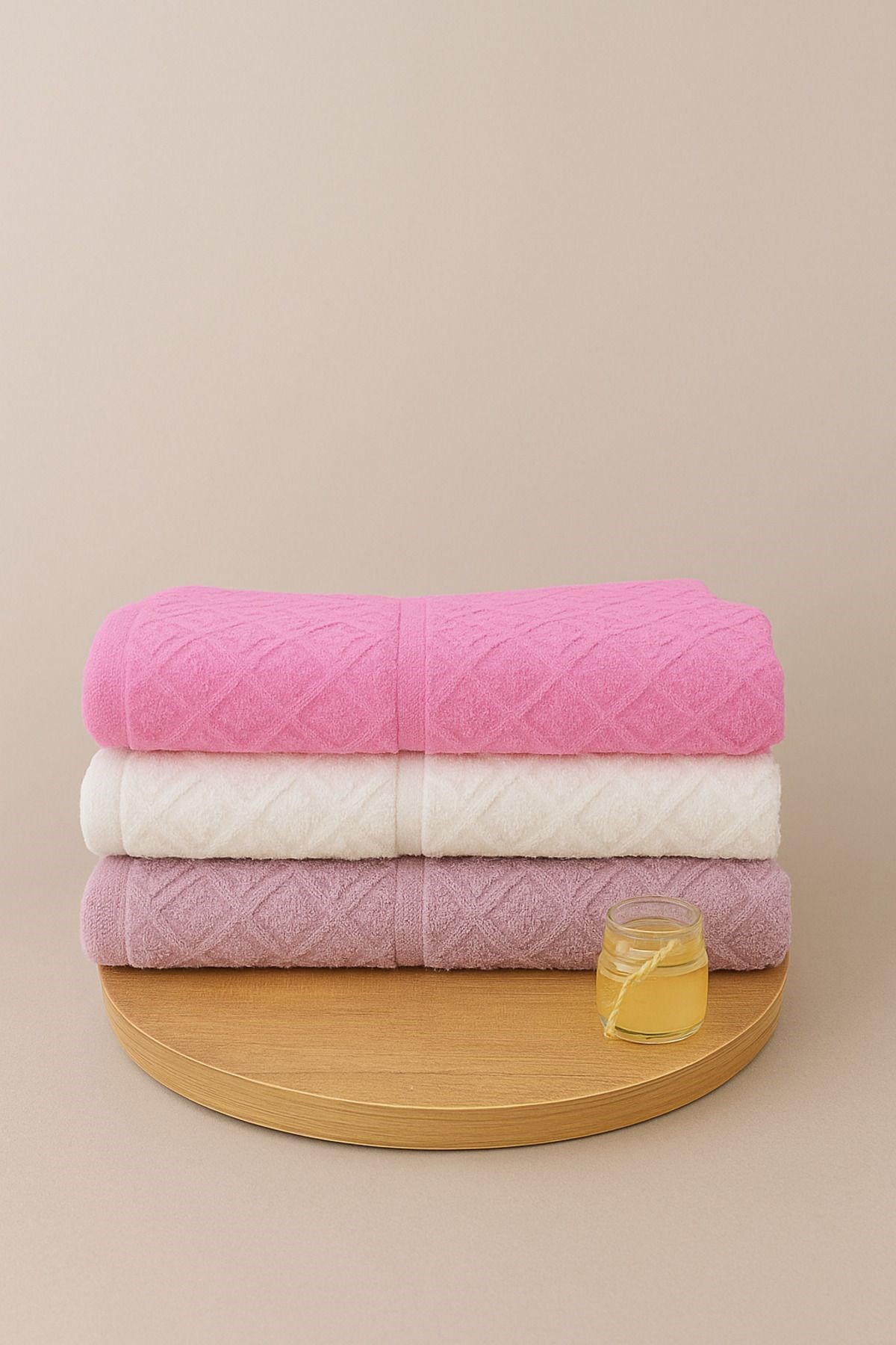 Karo 3’lü Banyo Havlu Seti – 100x150 cm %100 Pamuk, Yumuşak Dokulu,Örgü Desen