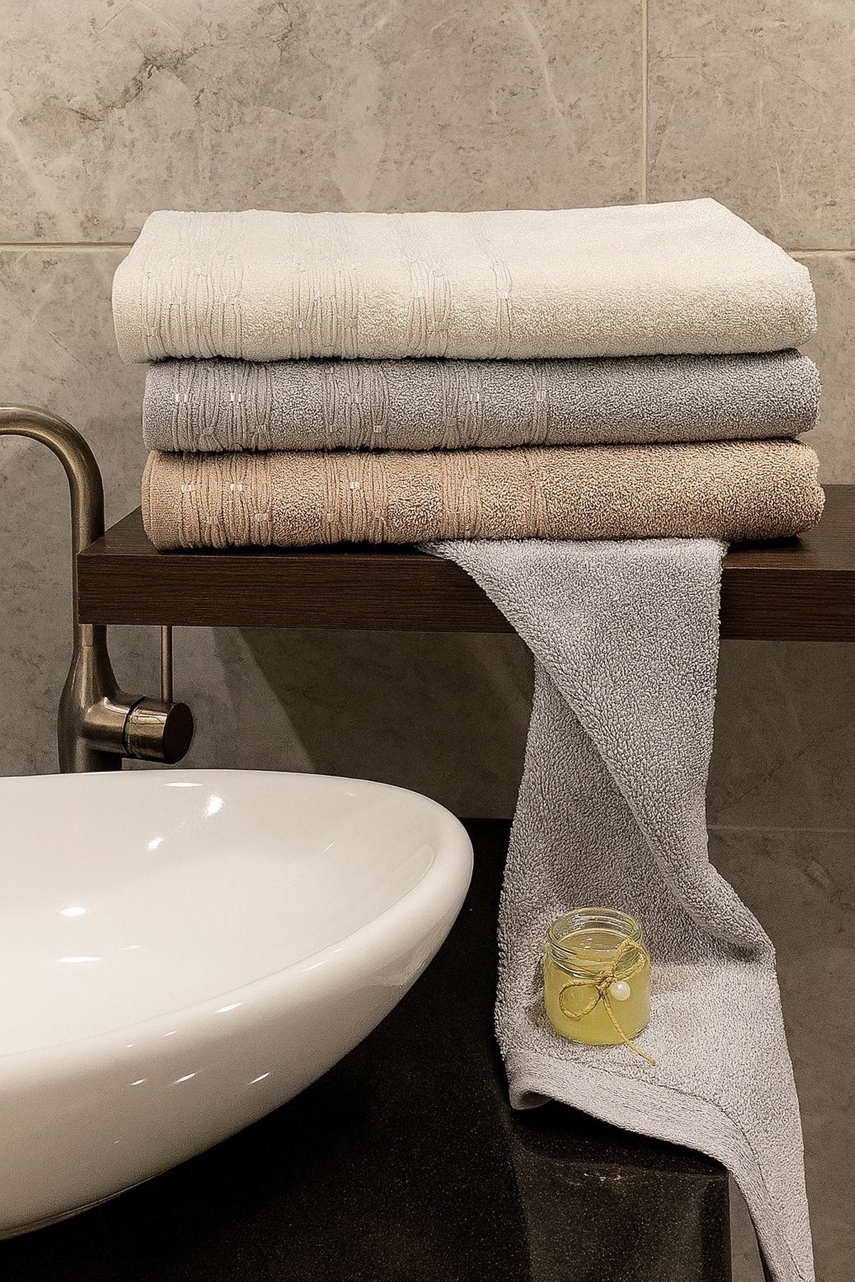 İnci desen 3’lü Banyo Havlu Seti – 100x150 cm %100 Pamuk, Yumuşak Dokulu,Desenli.