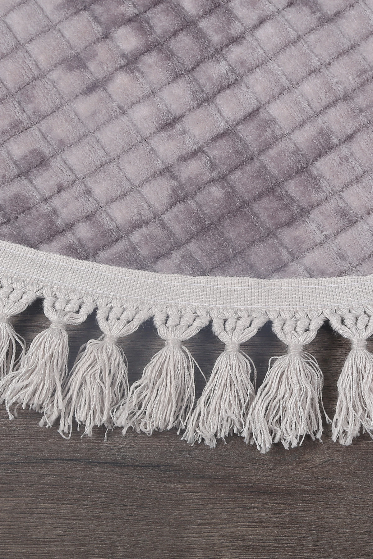 Kare Plus Yuvarlak Ponpon Saçaklı Salon Oda Çocuk Mutfak Antre Koridor Halısı Kaymaz Tabanlı Yıkanabilir Peluş Halı Yolluk - Gri