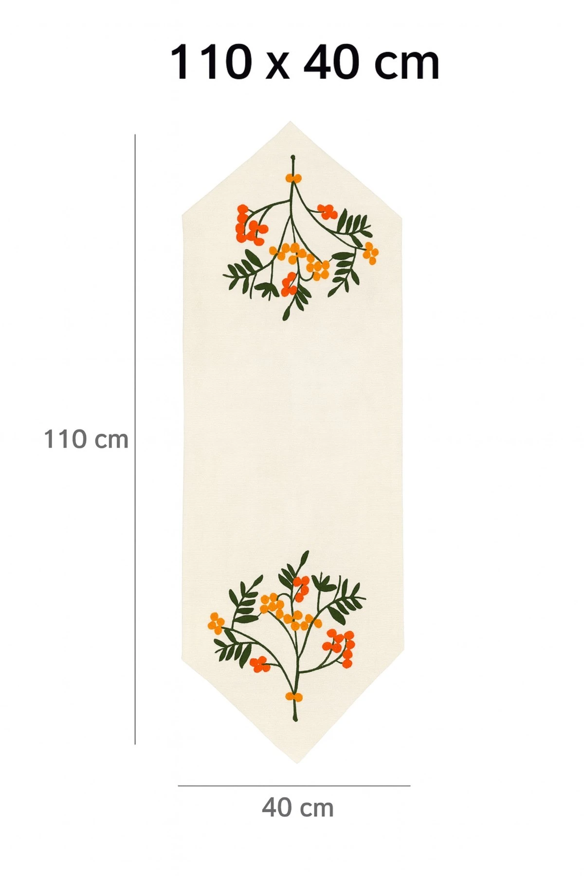 Kokina Keten Nakış İşlemeli Üçgen Bitişli Yıkanabilir Mutfak Salon Sehpa Yemek Masa Örtüsü Runner