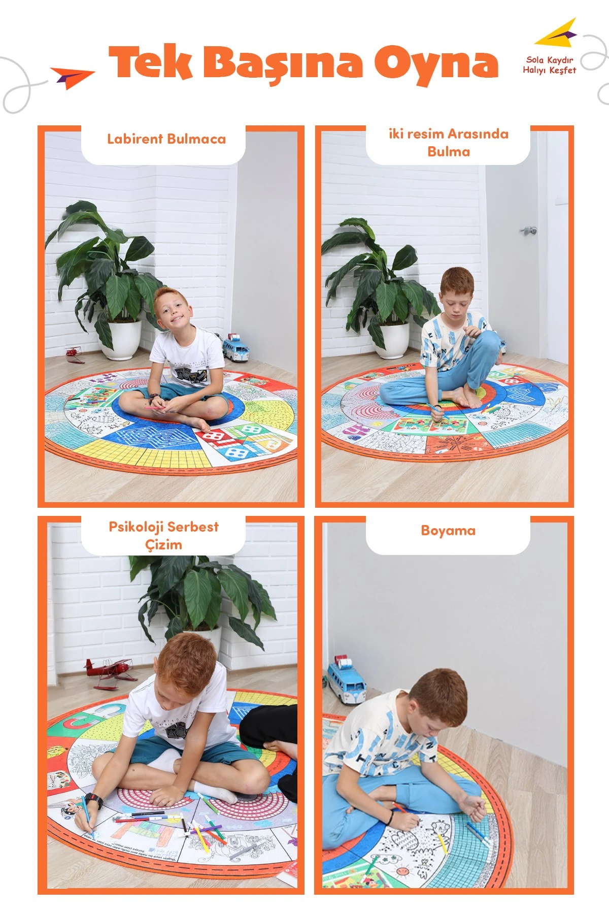 21 Oyunlu Eğitici Oyun Halısı - Boyanabilir, 10 Parçalı Çocuk Etkinlik Aktivite Matı
