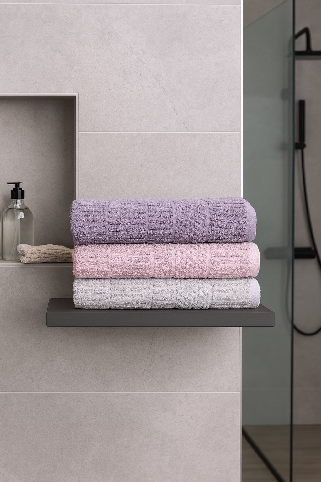 Atlas 3’lü Banyo Havlu Seti – 100x150 cm %100 Pamuk, Yumuşak Dokulu, Örgü Desen 