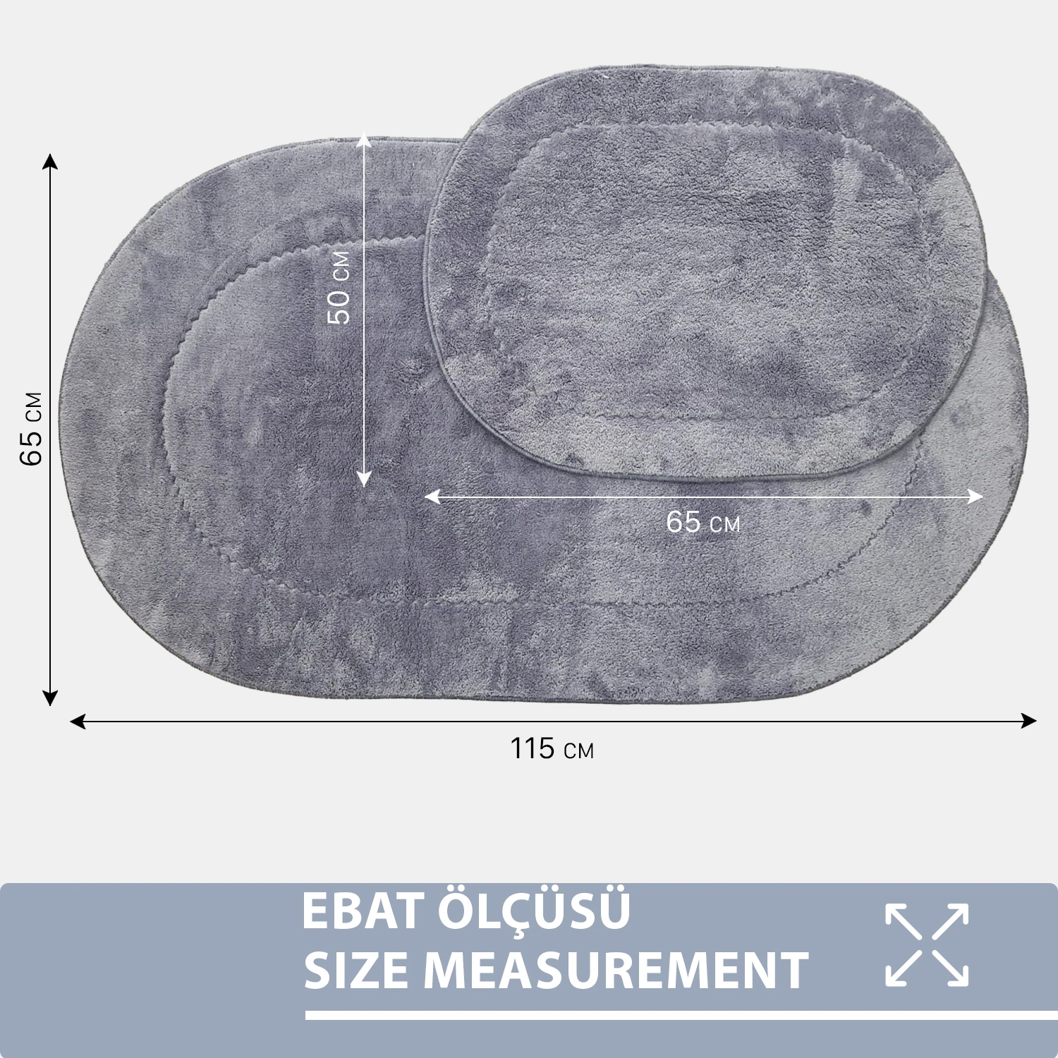 Bonny Home Rixos 2li Banyo Halısı Paspası Seti Kaymaz Tabanlı Klozet Takımı - Gri
