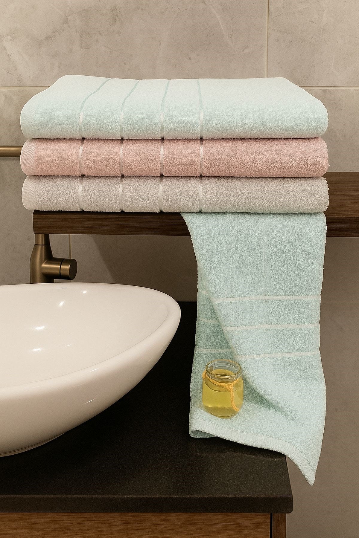 Line 3’lü Banyo Havlu Seti – 100x150 cm %100 Pamuk, Yumuşak Dokulu,Çizgili Desenli