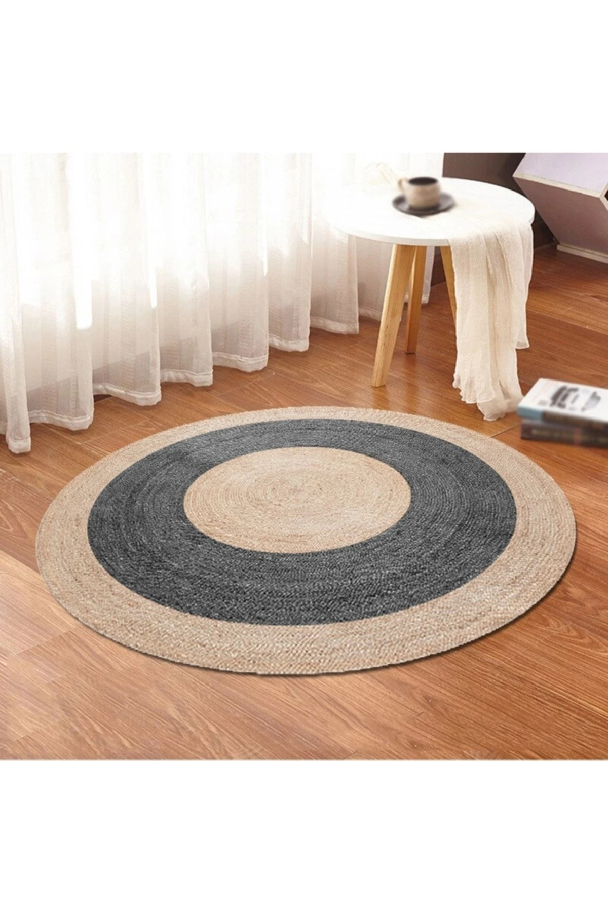 Antrasit Renk Yuvarlak Jüt Hasır Halı Salon Oda Çocuk Mutfak Antre Koridor Halısı Yolluk KS-1084