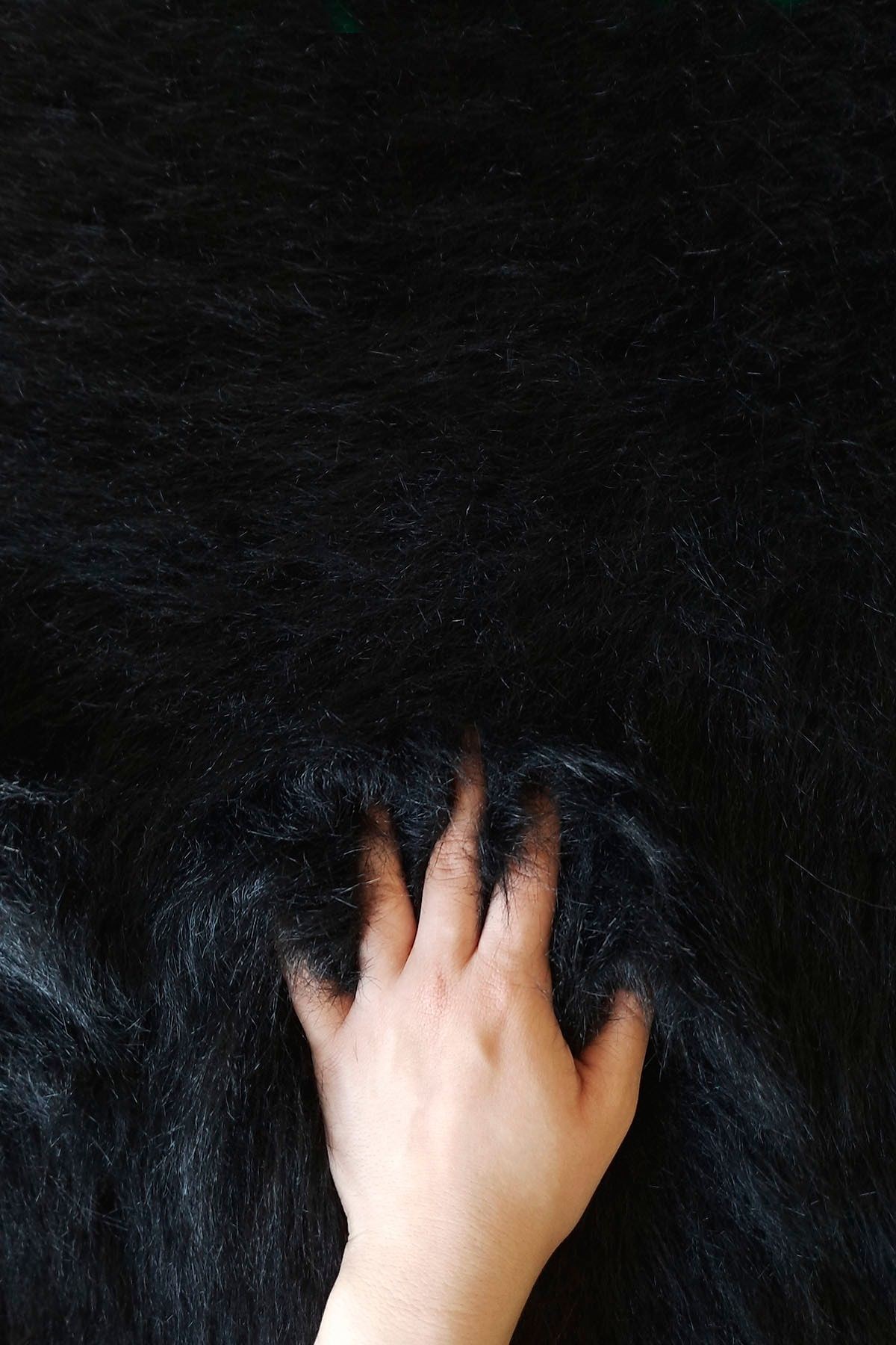 Kürk Halı Rectangle Puf Peluş Post Tüylü Puffy Kaymaz Yumuşak Shaggy Dekoratif Salon Oda Mutfak Çocuk Yatak Odası Halısı Yolluk - Siyah