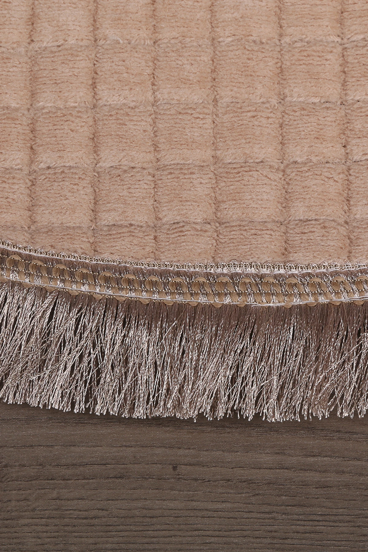 Kare Plus Oval Spor Saçaklı Salon Oda Çocuk Mutfak Antre Koridor Halısı Kaymaz Yıkanabilir Peluş Kesme Halı Yolluk - Vizon